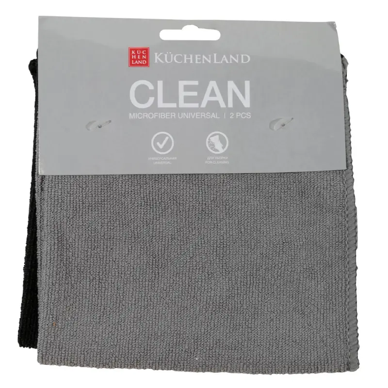 Тряпка универсальная, 30х30 см, 2 шт, микрофибра, черная/серая, Clean, image-0