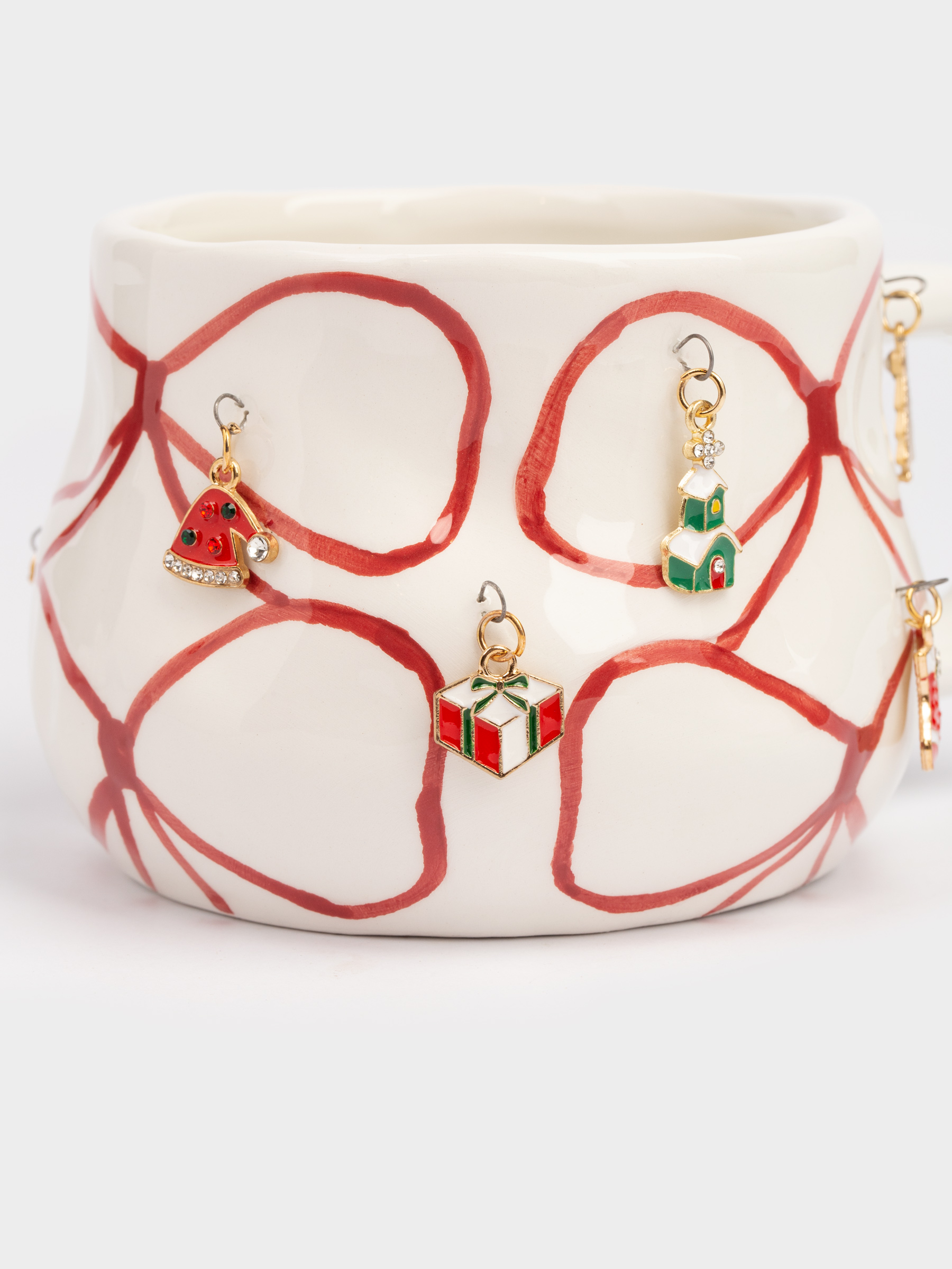Кружка, 470 мл, с подвесками, керамика/металл, белая, Банты, Christmas, image-3