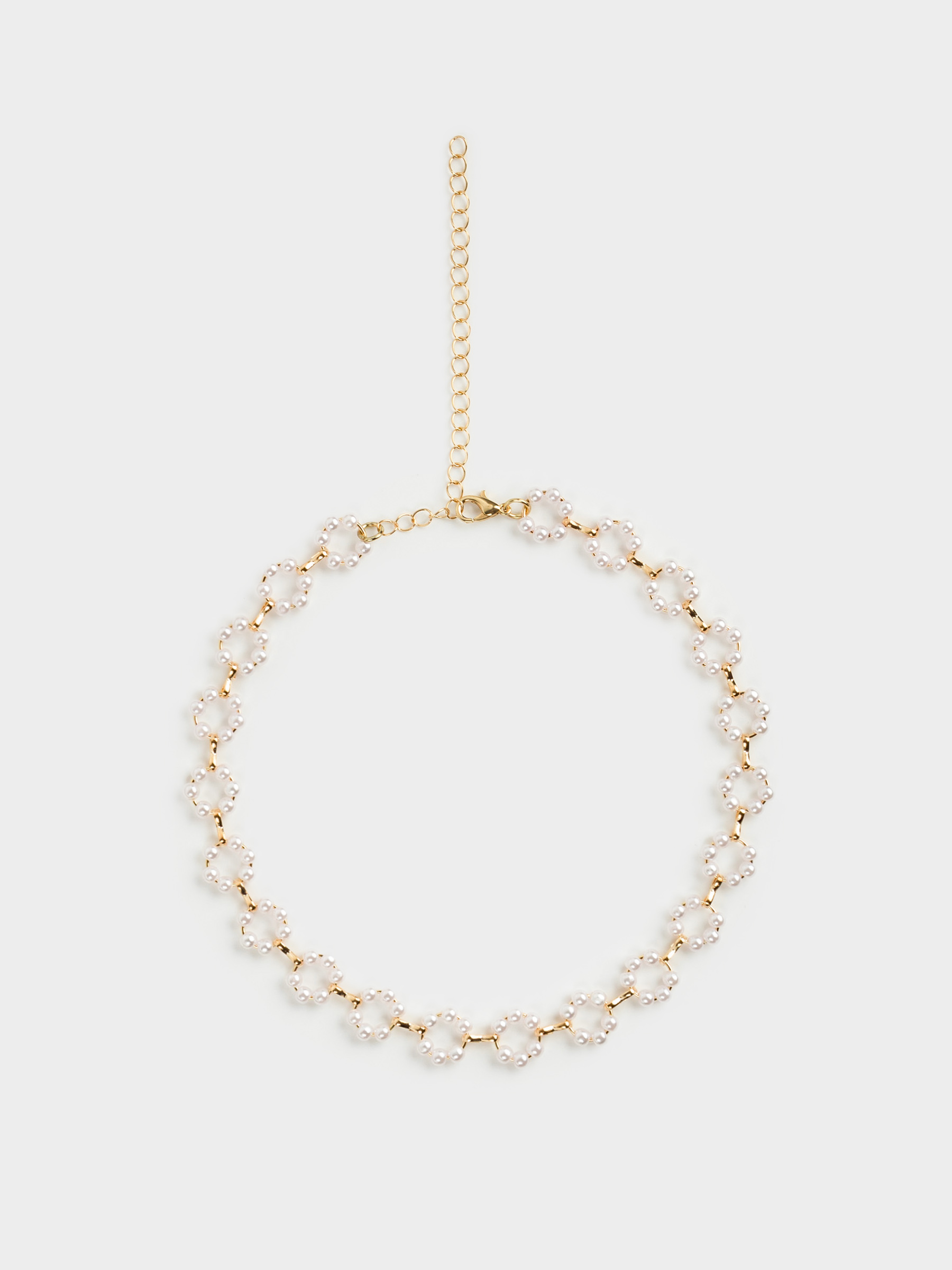 Цепочка, 45 см, пластик/металл, белая, Цветы из бусин, Pearl, image-0