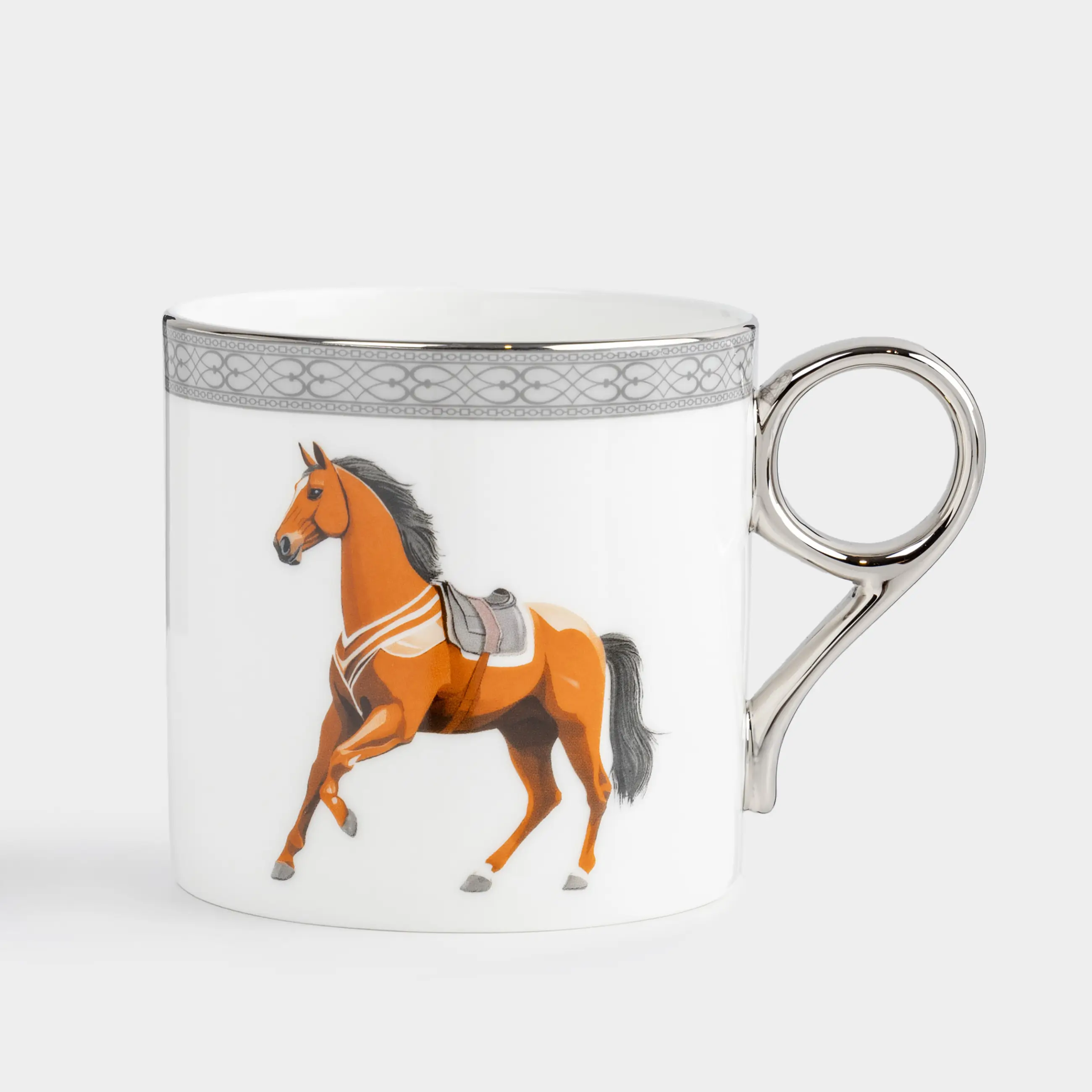 Саптыаяқ, 360 мл, фарфор F, ақ-сұр, күміс жиектері бар, Жылқы, Breton horse