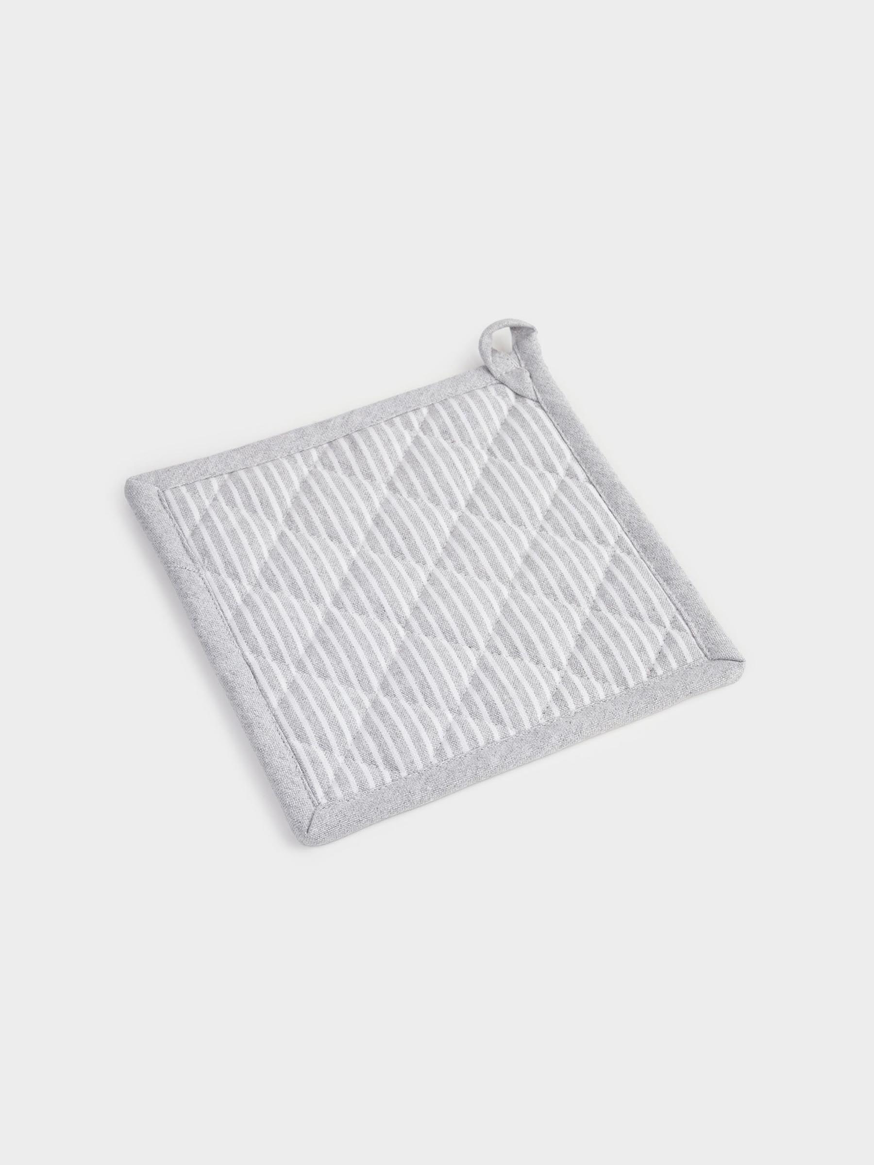 Прихватка, 20x20 см, хлопок, квадратная, светло-серая, Полосы, Stripe kitchen, image-2