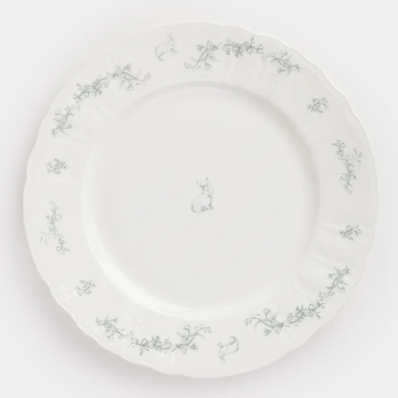 Тарелка обеденная, 27 см, фарфор Fine Bone China, белая, Кролик и цветы, Easter blooming ,image-0