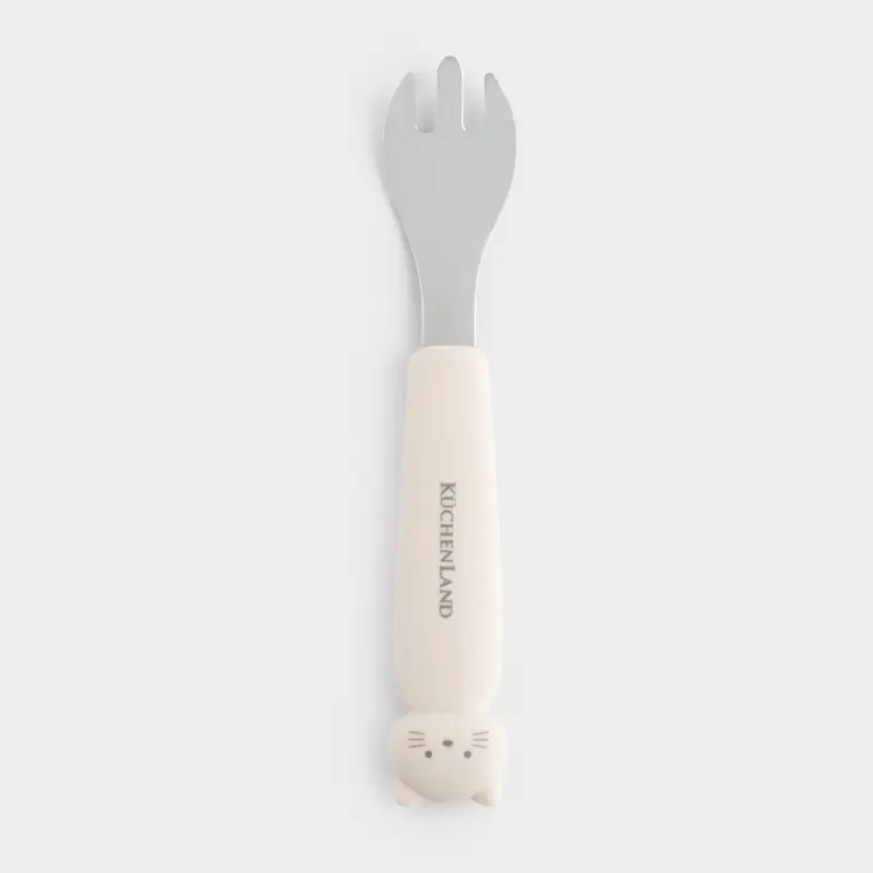 Вилка, детская, 14 см, сталь/силикон, бежевая, Кошка, Kiddy ,image-0