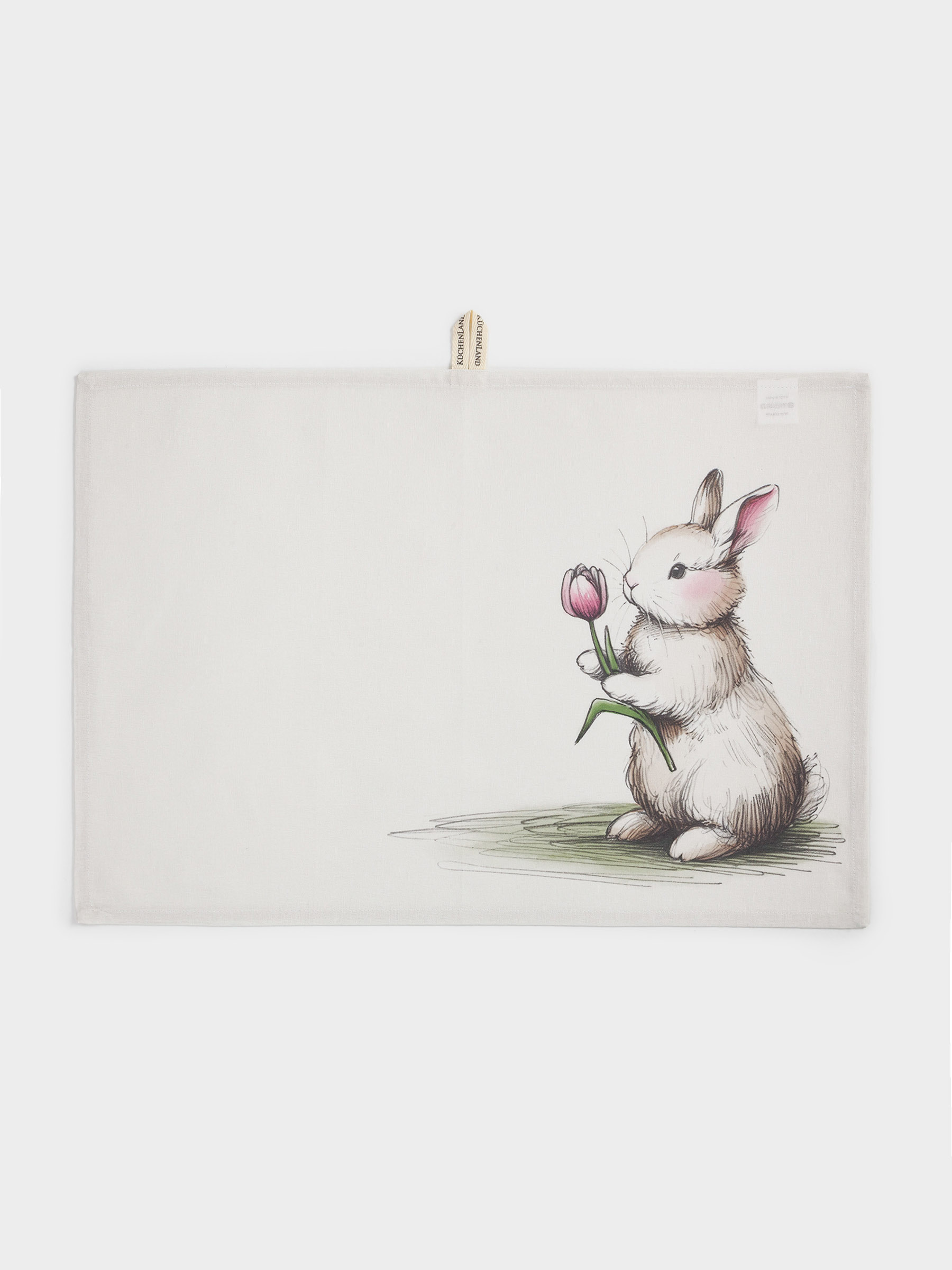 Полотенце кухонное, 40х60 см, хлопок, бежевое, Кролик с тюльпаном, Flora Easter, image-0