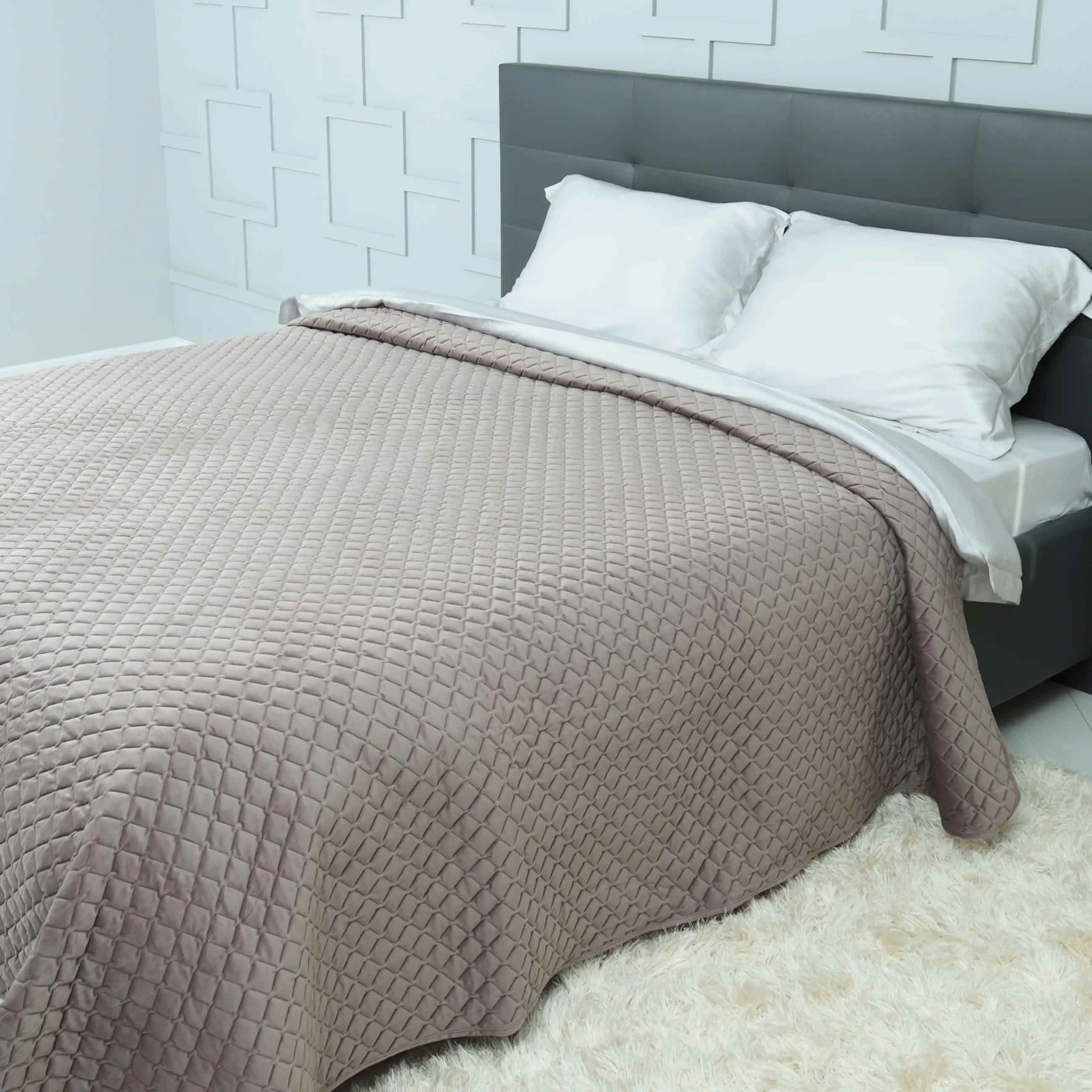 Төсек жапқыш, 220х240 см, төсеніш, барқыт/микрофибра, сирень, Stitch velvet