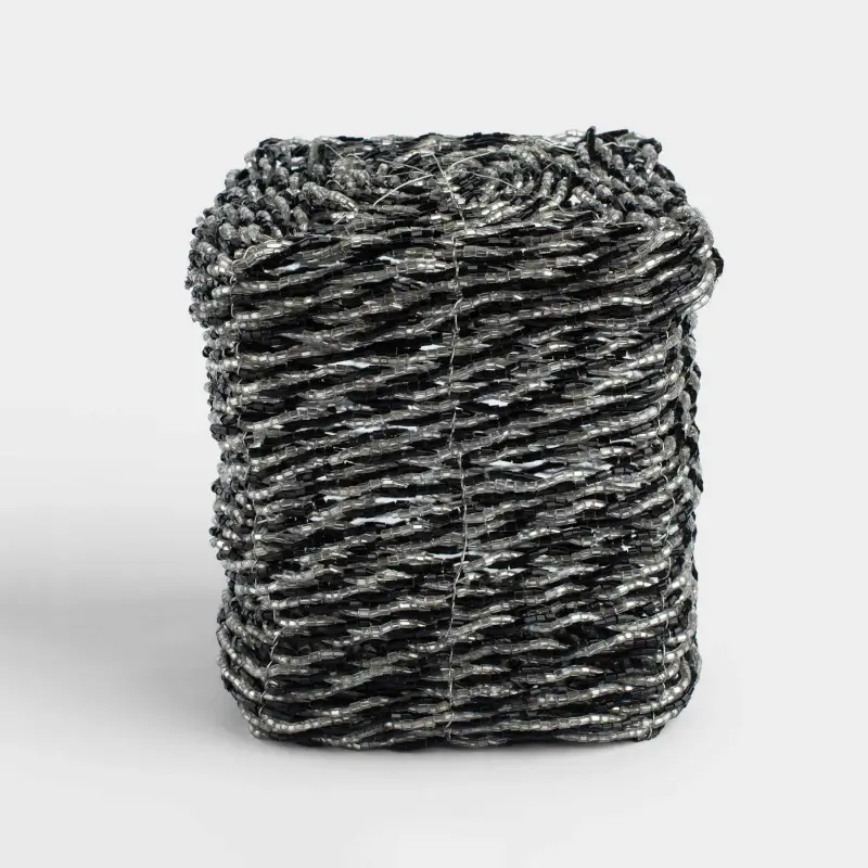 Шкатулка, 10х10 см, бисер, черно-серебристая, Shiny beads ,image-0