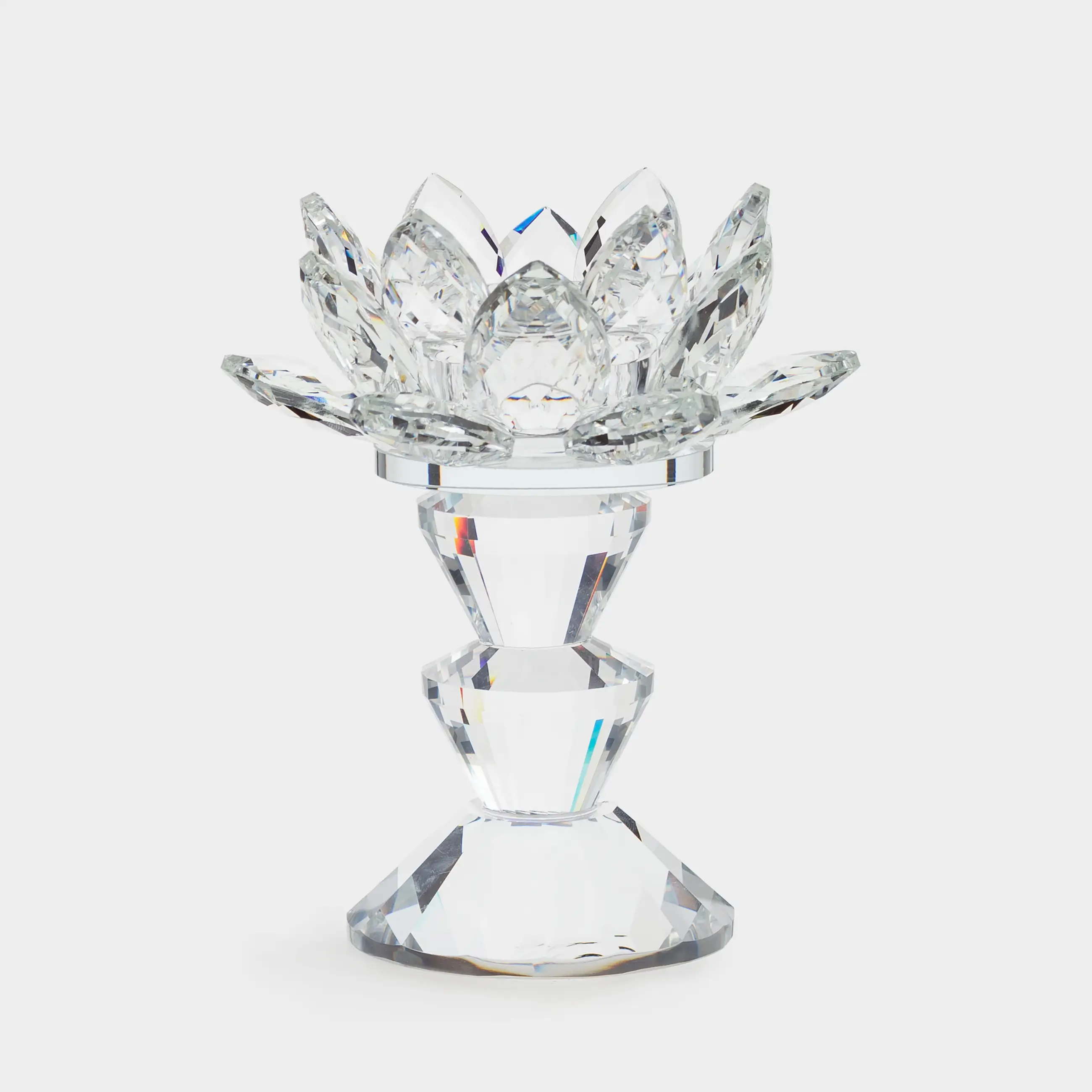 Шам ұстағыш, 11 см, шай шамына арналған, аяқты, хрусталь шыны, Лотос, Crystal flower