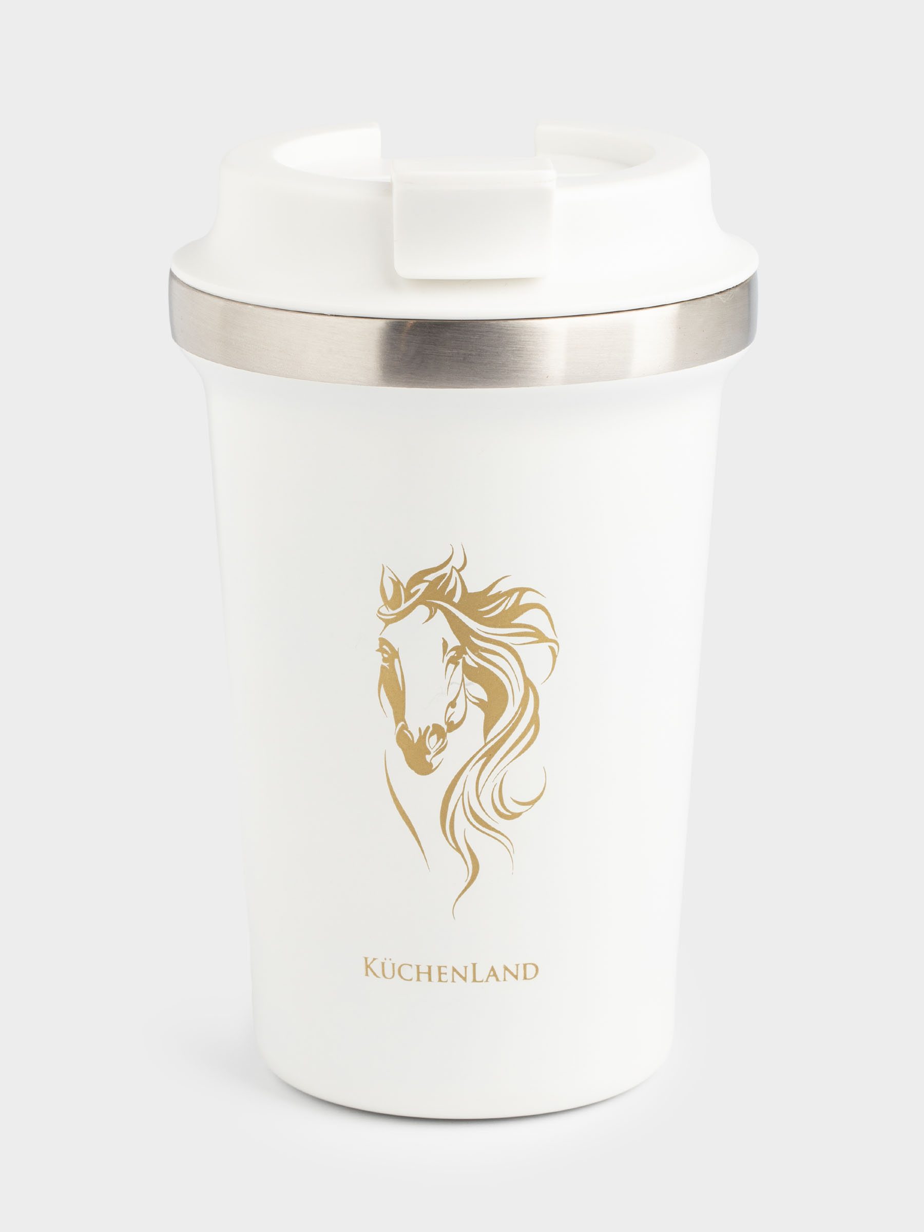 Термо саптыаяқ, 350 мл, болат/пластик, ақ, Жылқы, Coffee time, image-0