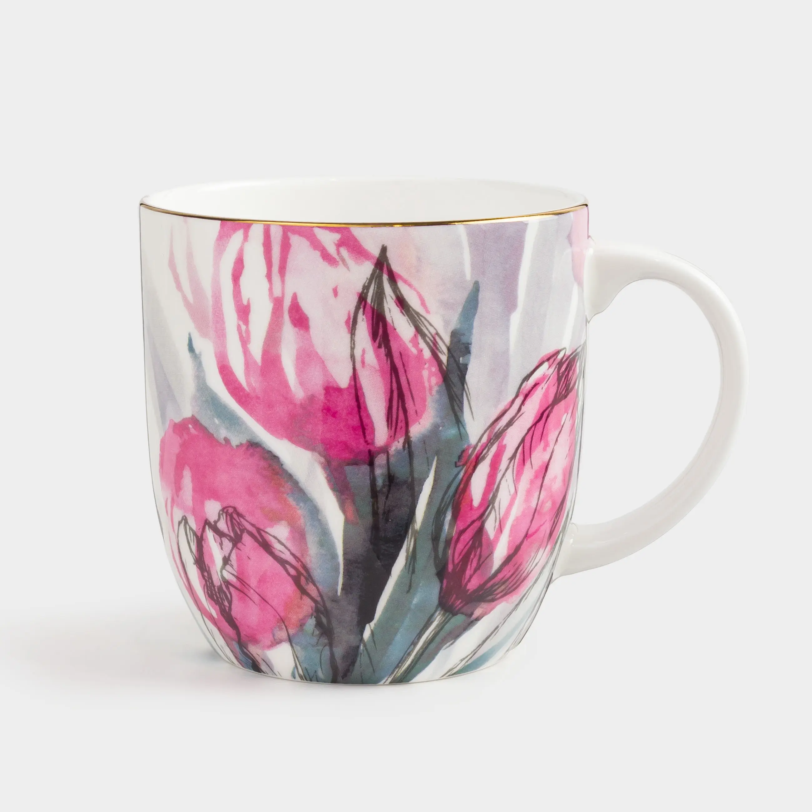 Кружка, 370 мл, фарфор F, с золотистым кантом, Тюльпаны, Tulip garden, image-0