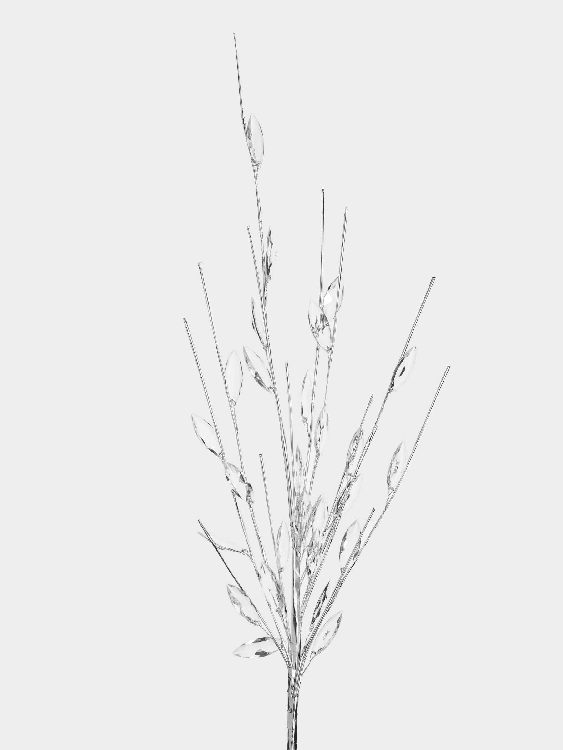 Сәндік бұтақ, 60 см, акрил/қағаз, Күміс кристалды жапырақтар, Crystal decor, image-1