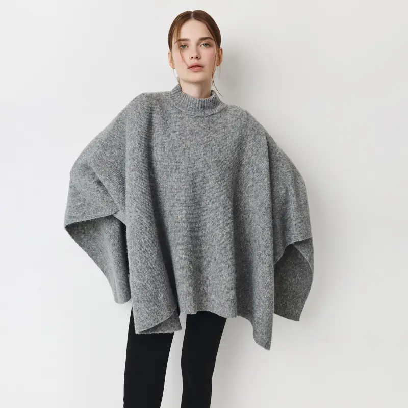 Пончо, 118х61 см, полиэстер/шерсть, серое, Poncho, image-0
