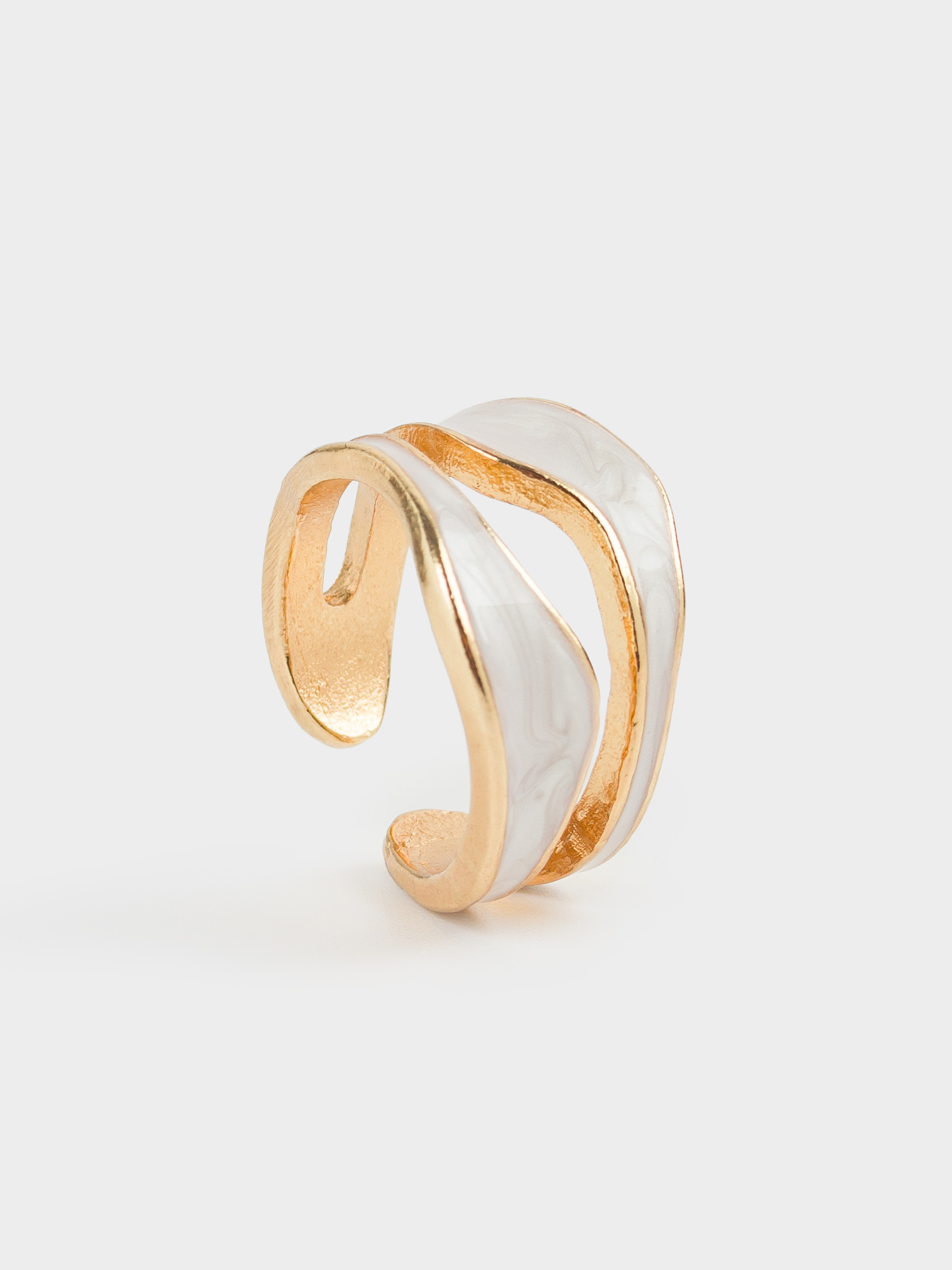 Кольцо, р. S-M, единый размер, металл/акрил, золотисто-бежевое, Jewelry, image-0