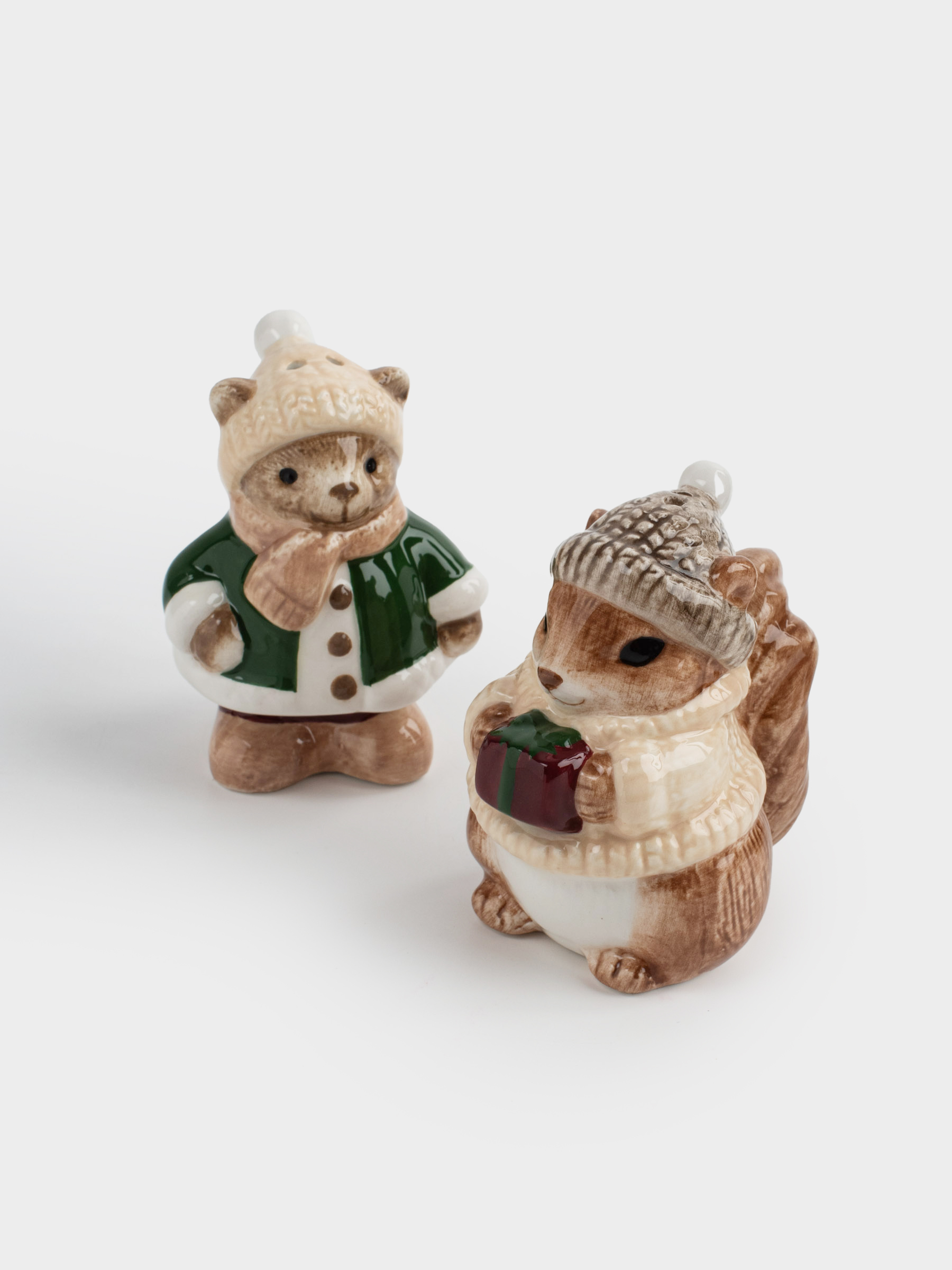 Тұз және бұрыш жинағы, 8 см, керамика, тиін және аю, Christmas animals, image-3