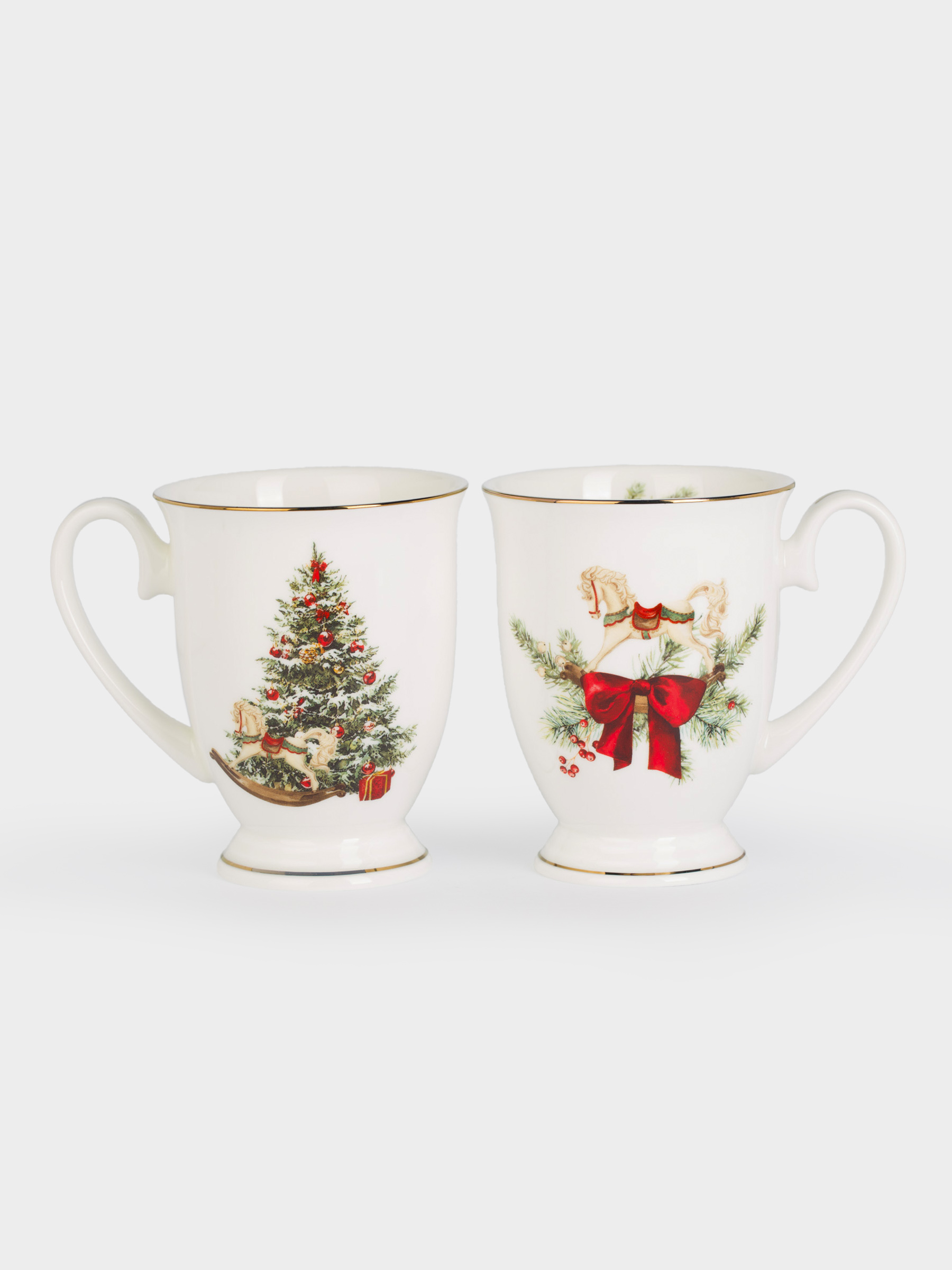 Кружка, 280 мл, 2 шт, фарфор F, Лошадка с елкой/Лошадка с бантом, Christmas miracle classic, image-1