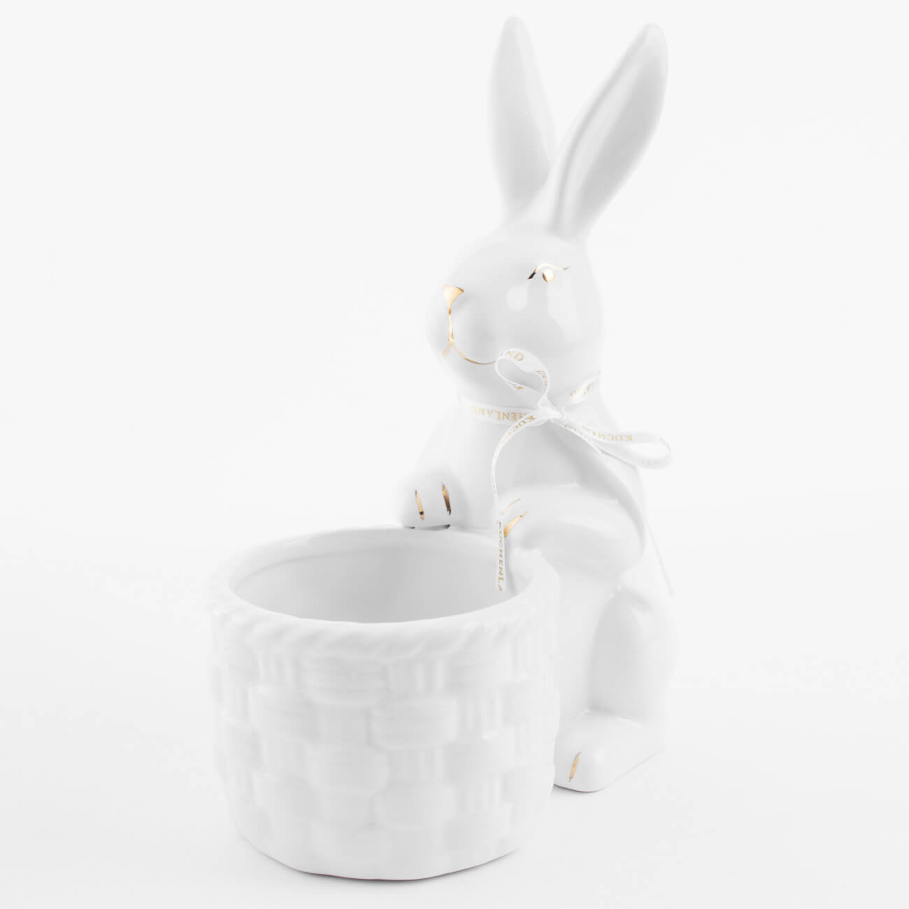 Конфетница, 18x23 см, керамика, бело-золотистая, Кролик с плетенной корзиной, Easter gold изображение № 1