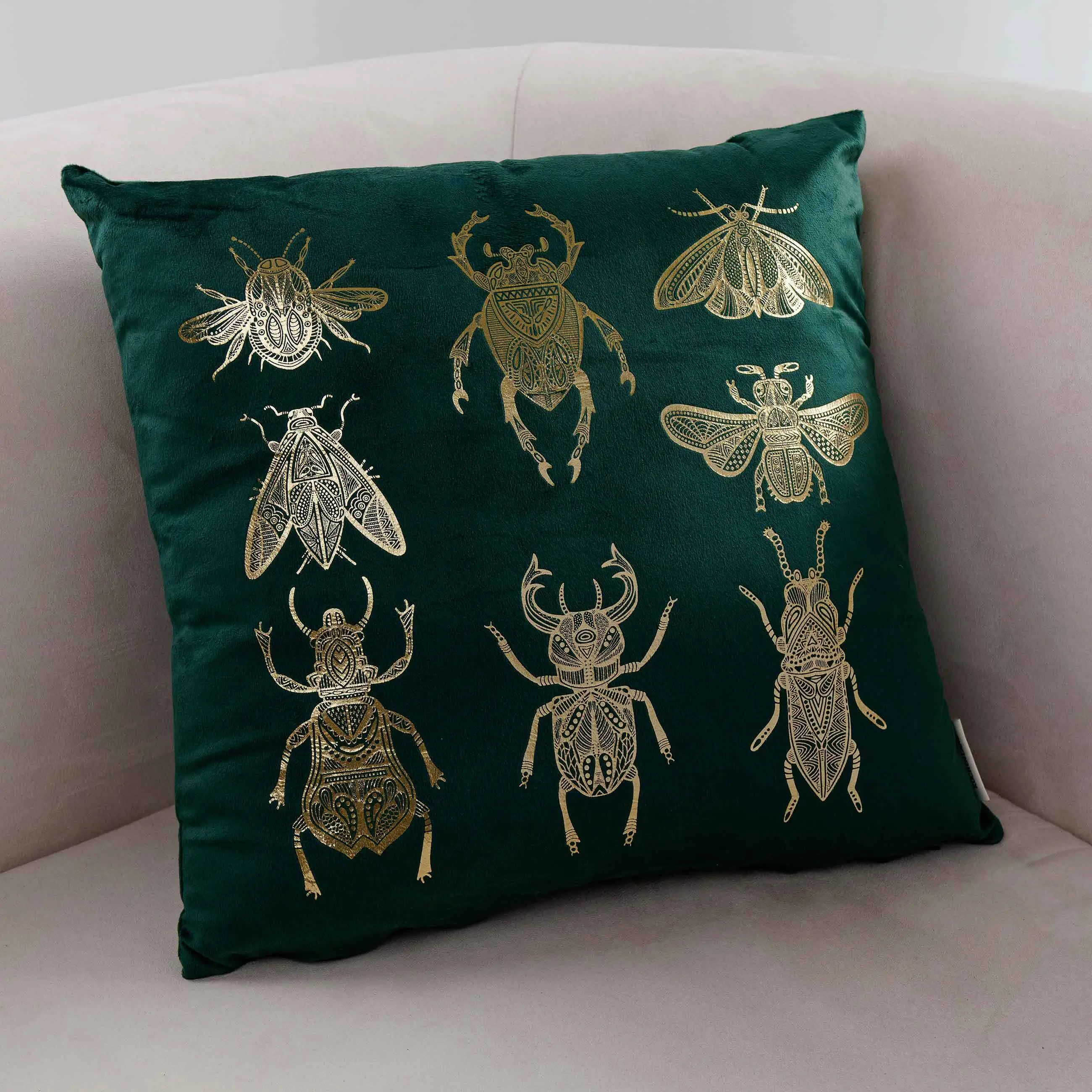 Сәндік жастық, 45х45 см, барқыт, жасыл, қоңыздар, Bugs