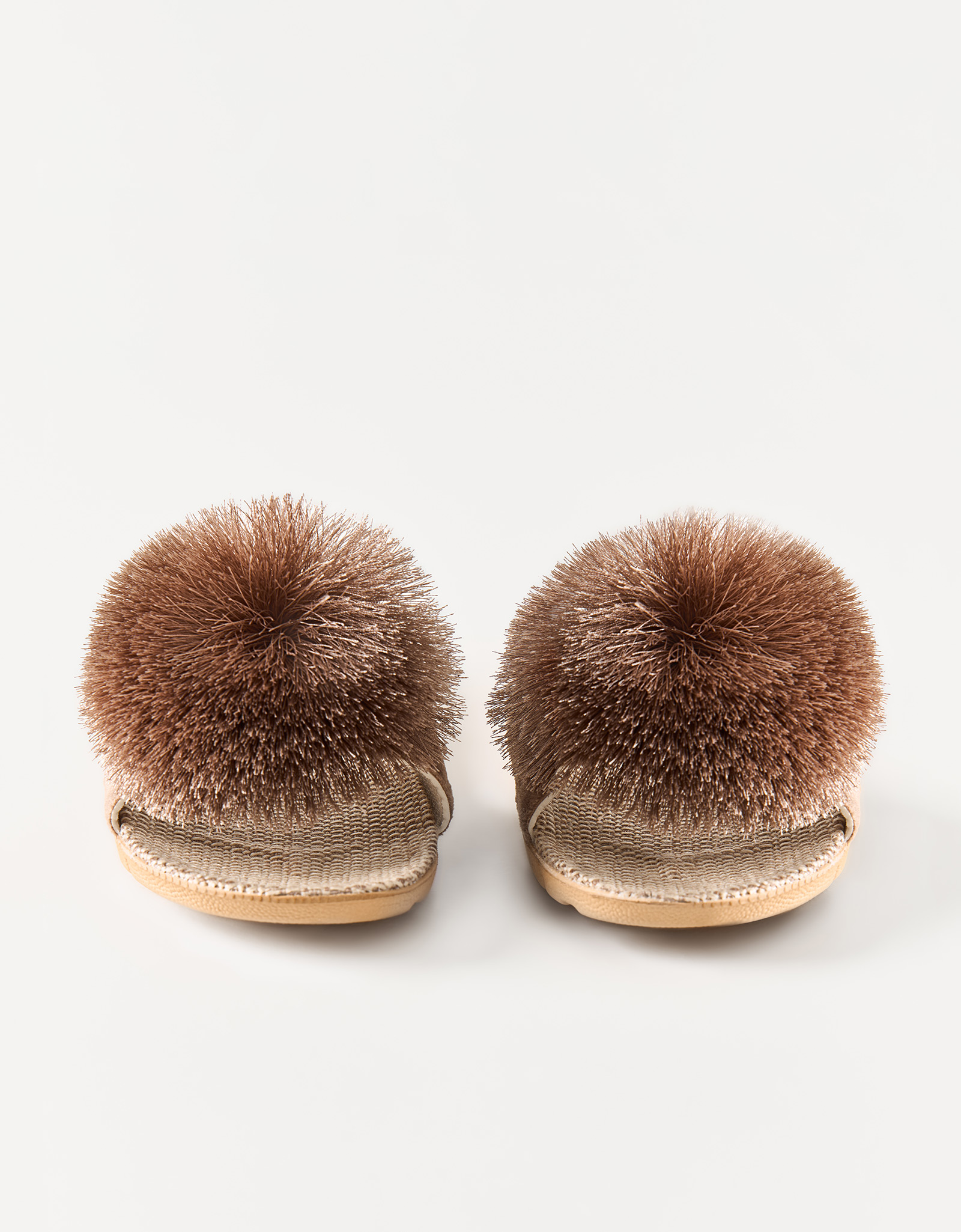 Тапочки женские, коричневые, Pompon, image-3