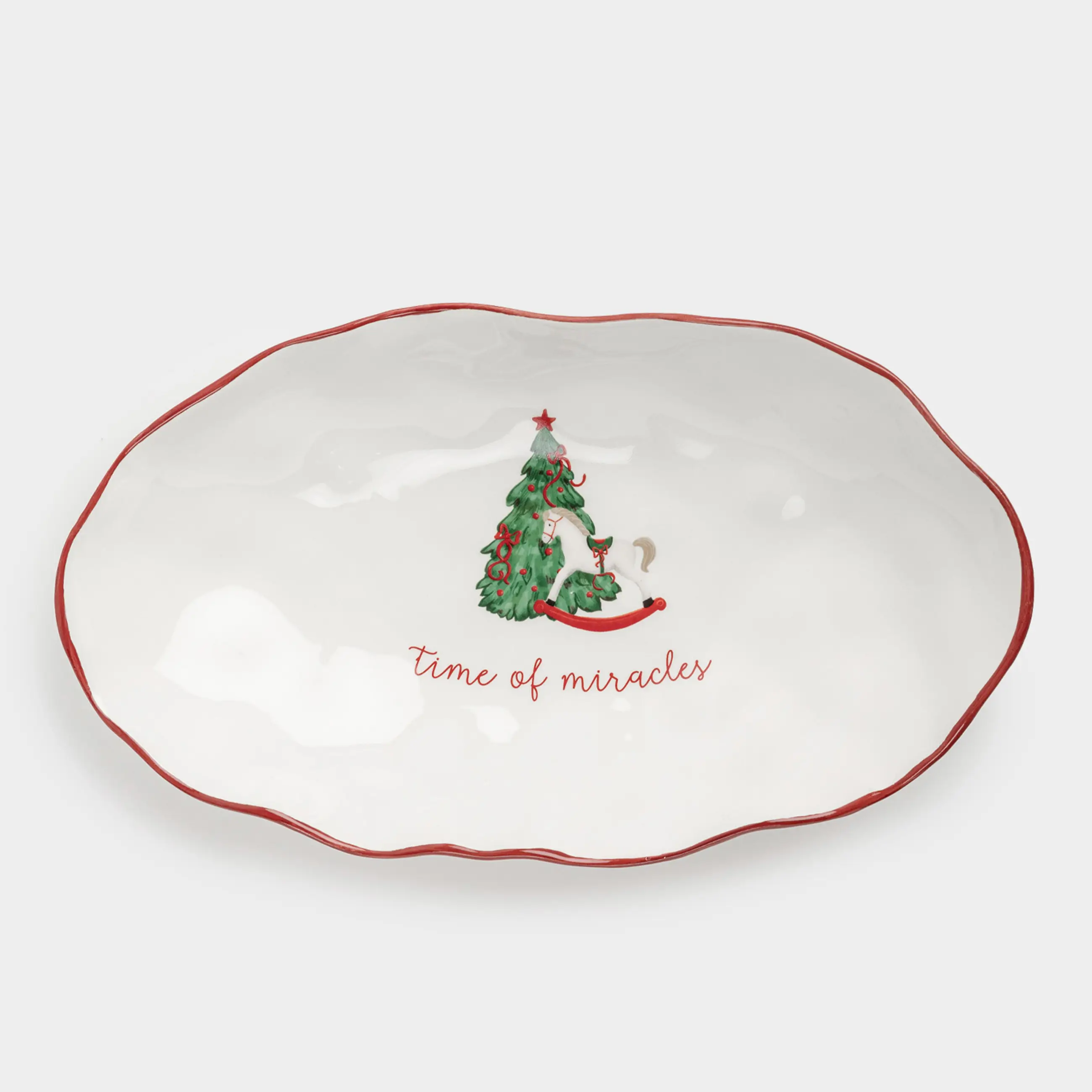 Ыдыс, 31х18х6 см, керамика, сопақ, Шыршасы бар жылқы, Christmas tree