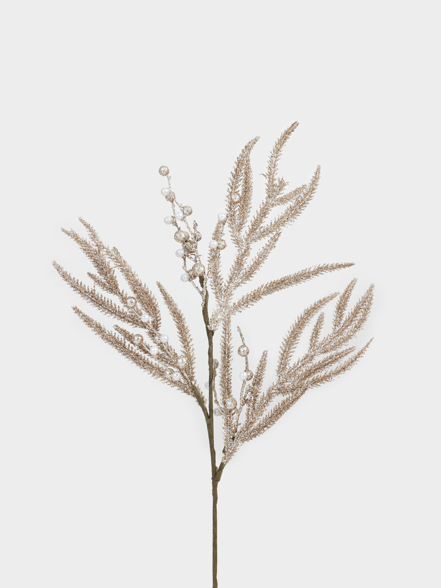 Ветка декоративная, 70 см, пластик/бумага, шампань, Ель с бусинами, Sparkle decor, image-1