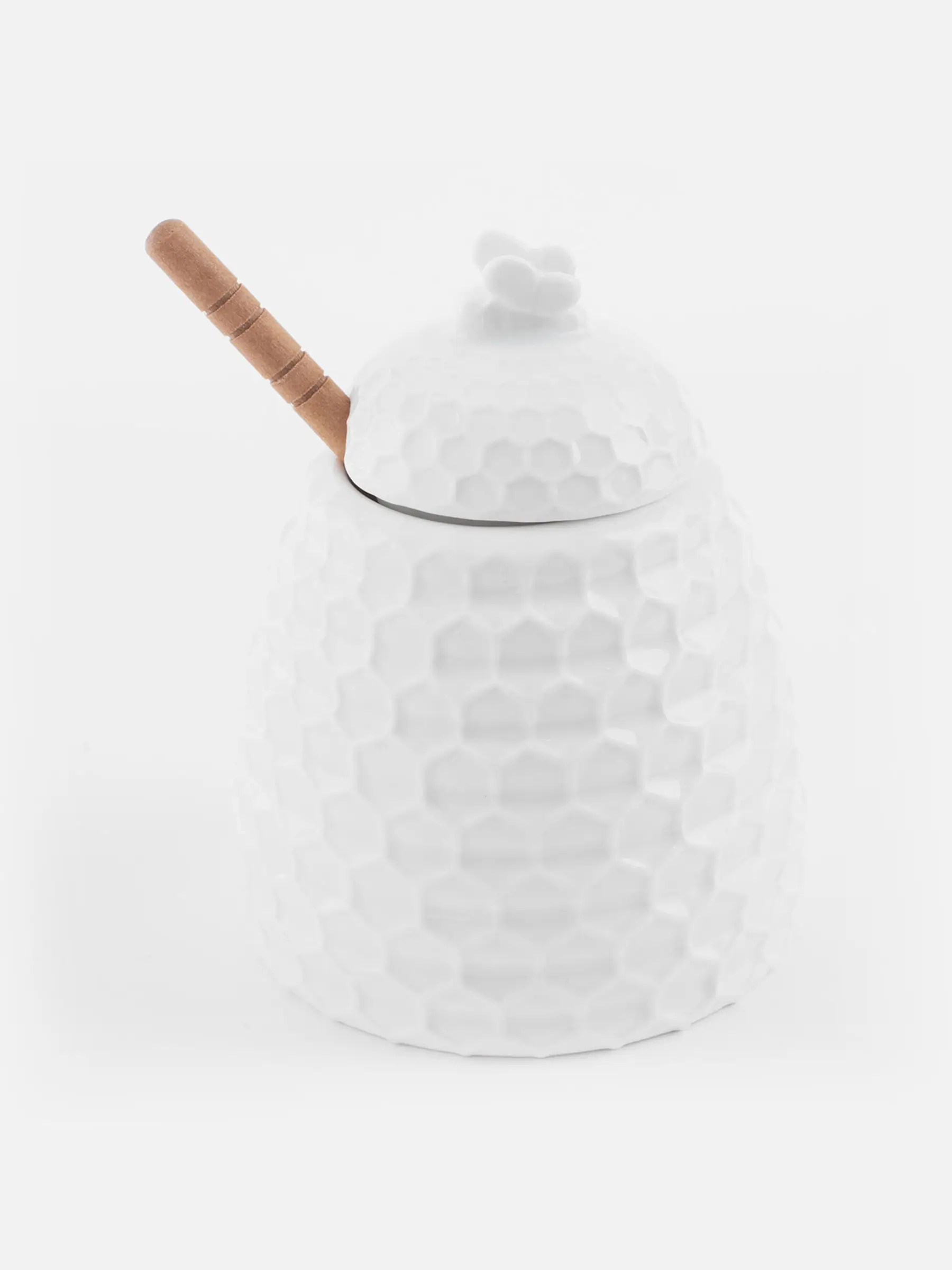 Банка для меда, 400 мл, с ложкой, фарфор P/бамбук, Соты, Honey 