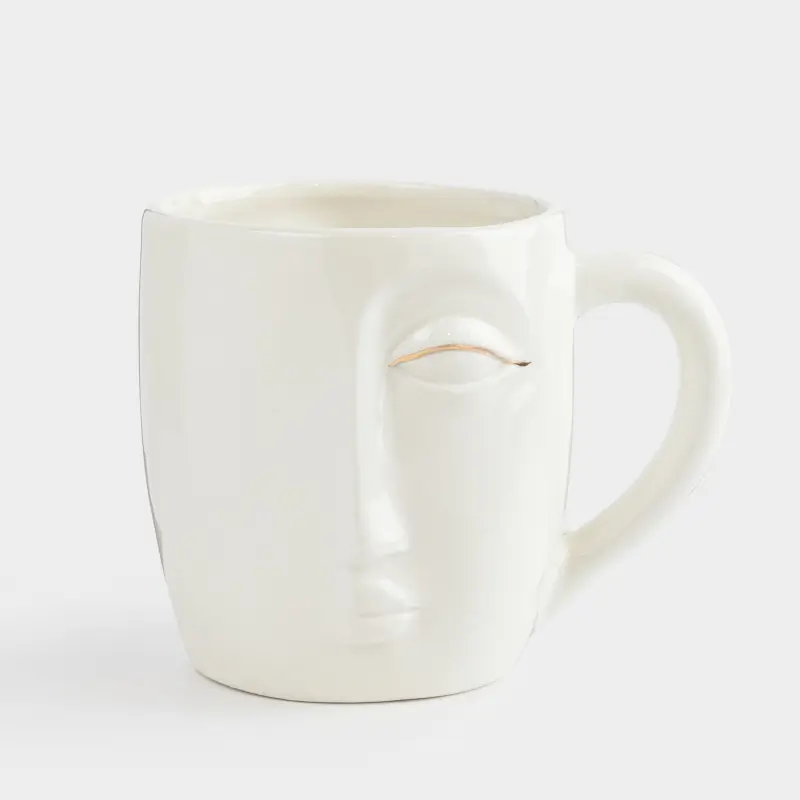 Кружка, 480 мл, керамика, бело-золотистая, Лицо, Face