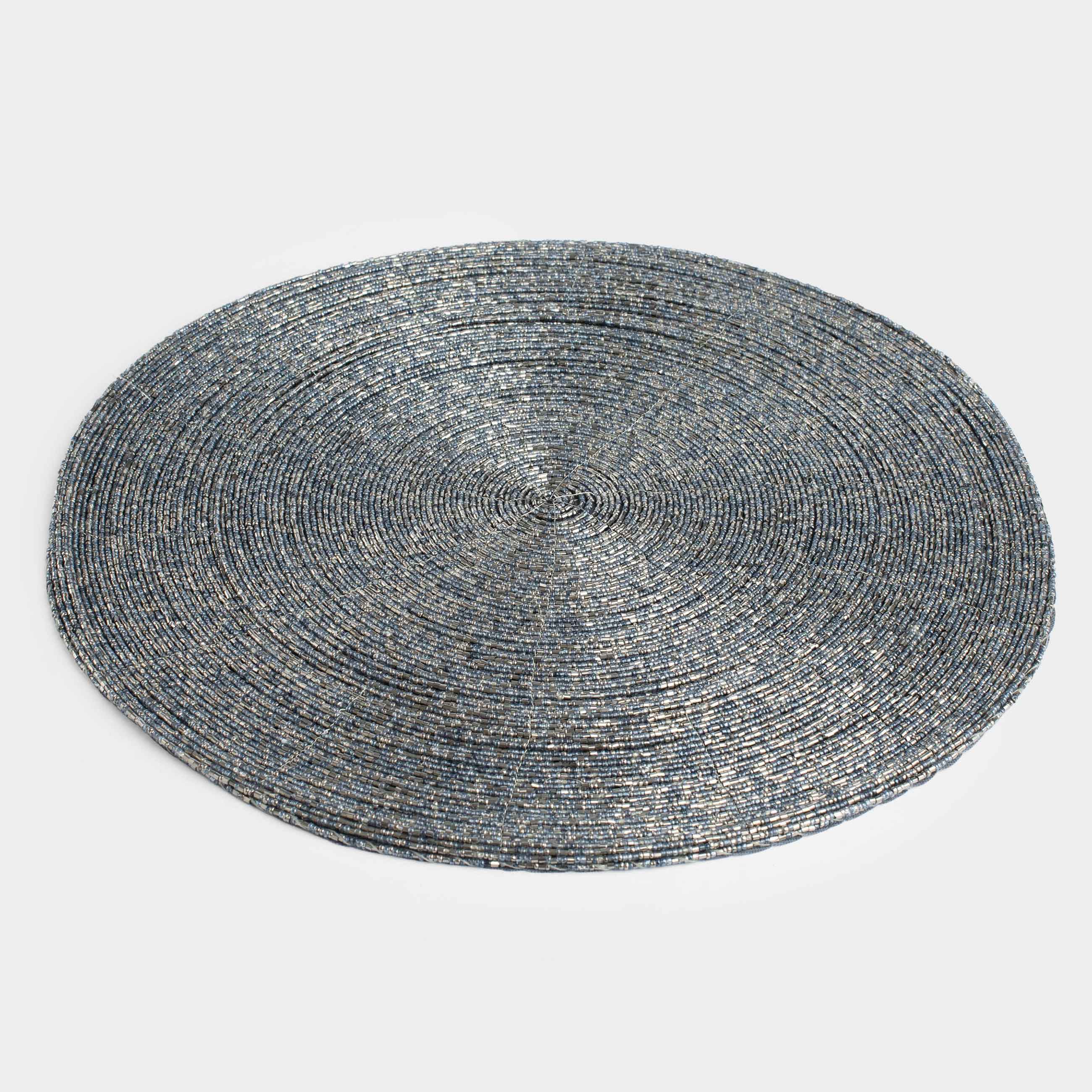 Салфетка под приборы, 36 см, бисер, круглая, серебристая, Shiny beads, image-0