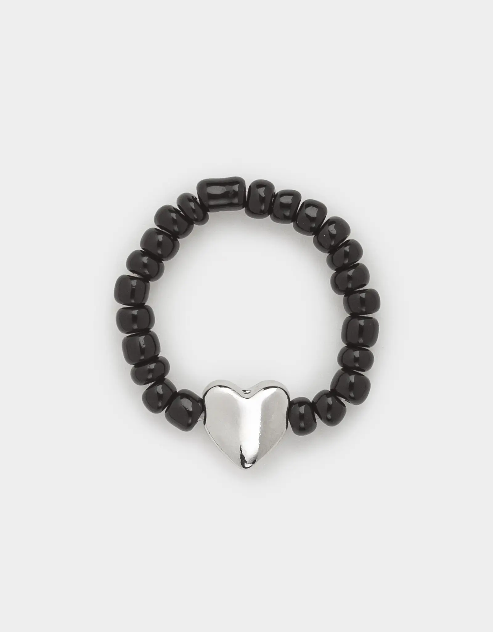 Кольцо, р. S-M, единый размер, стекло/металл, черное, Сердце, Jewelry black