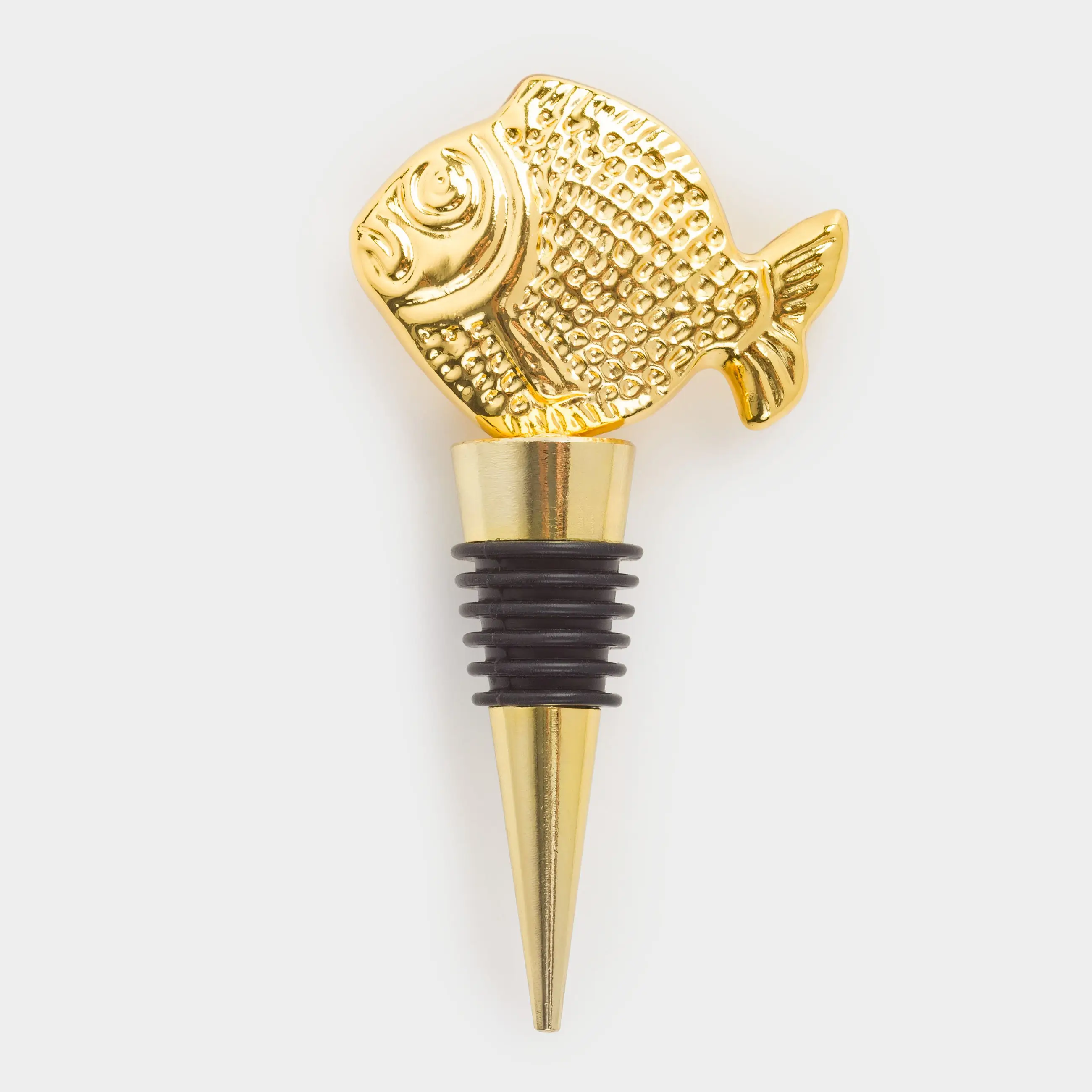 Пробка для винной бутылки, 10 см, металл/силикон, золотистая, Рыбка, Goldfish, image-0