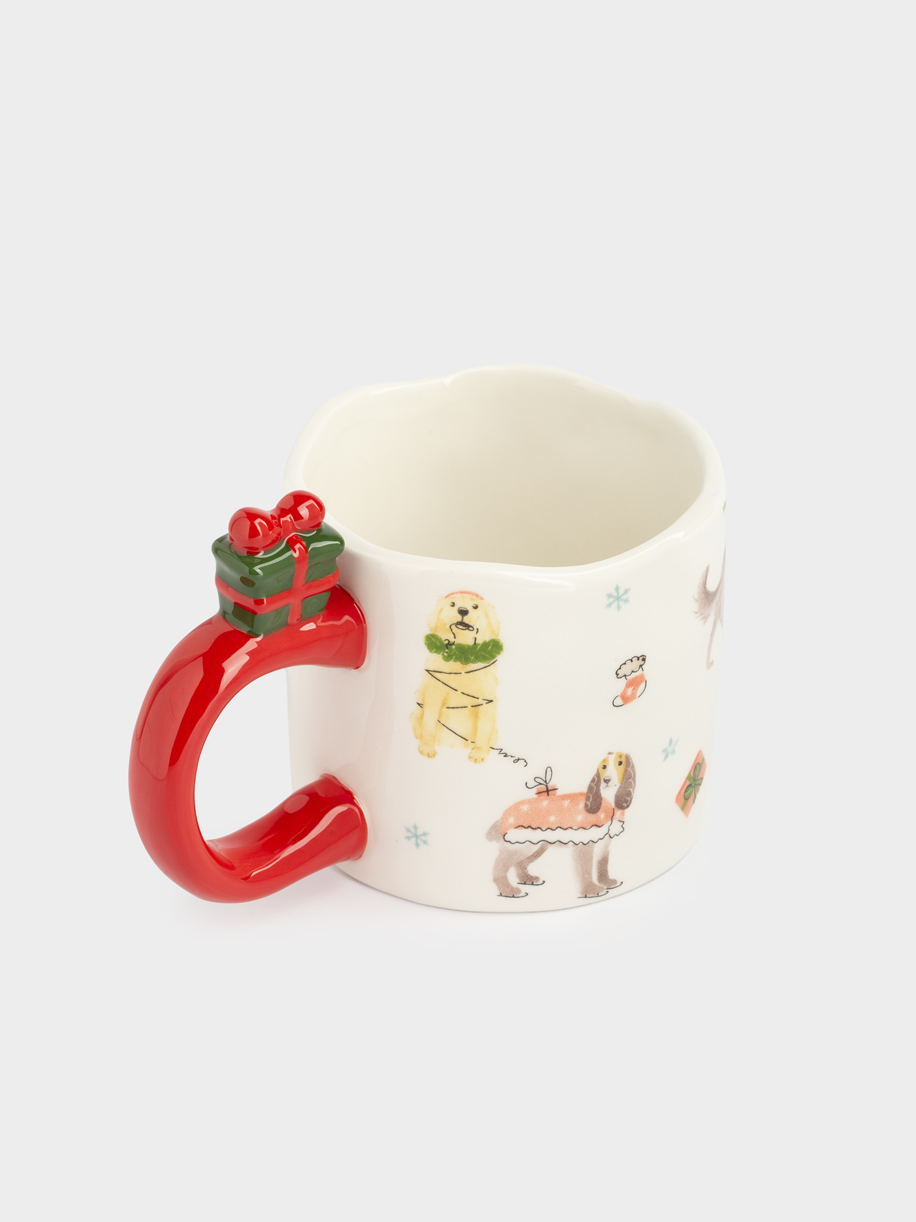 Кружка, 370 мл, керамика, молочно-красная, Собаки с подарками, Christmas dog, image-2
