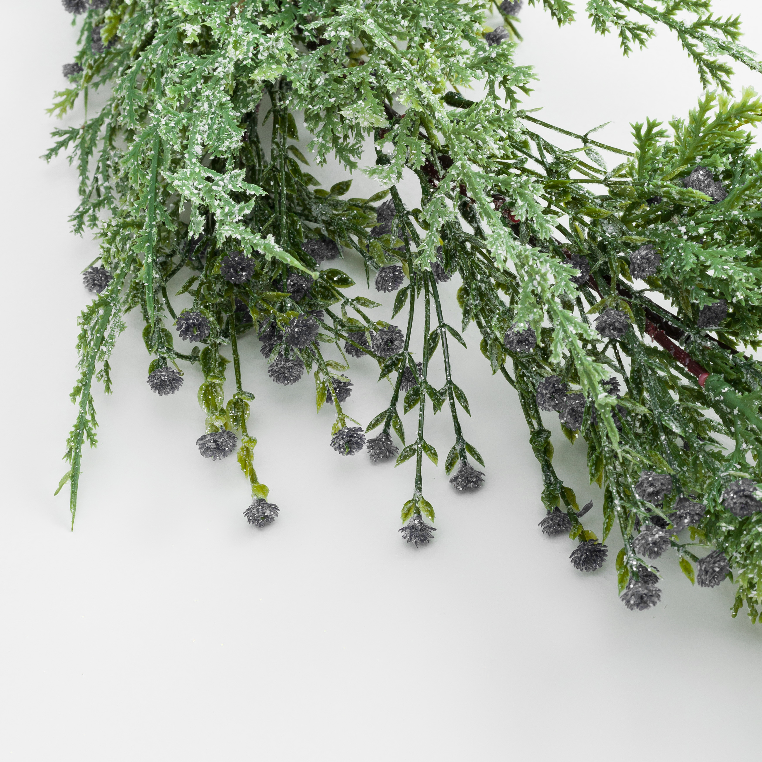 Ветка-гирлянда декоративная, 1,2 м, пластик, Хвоя с синими цветами, Conifer decor, image-2