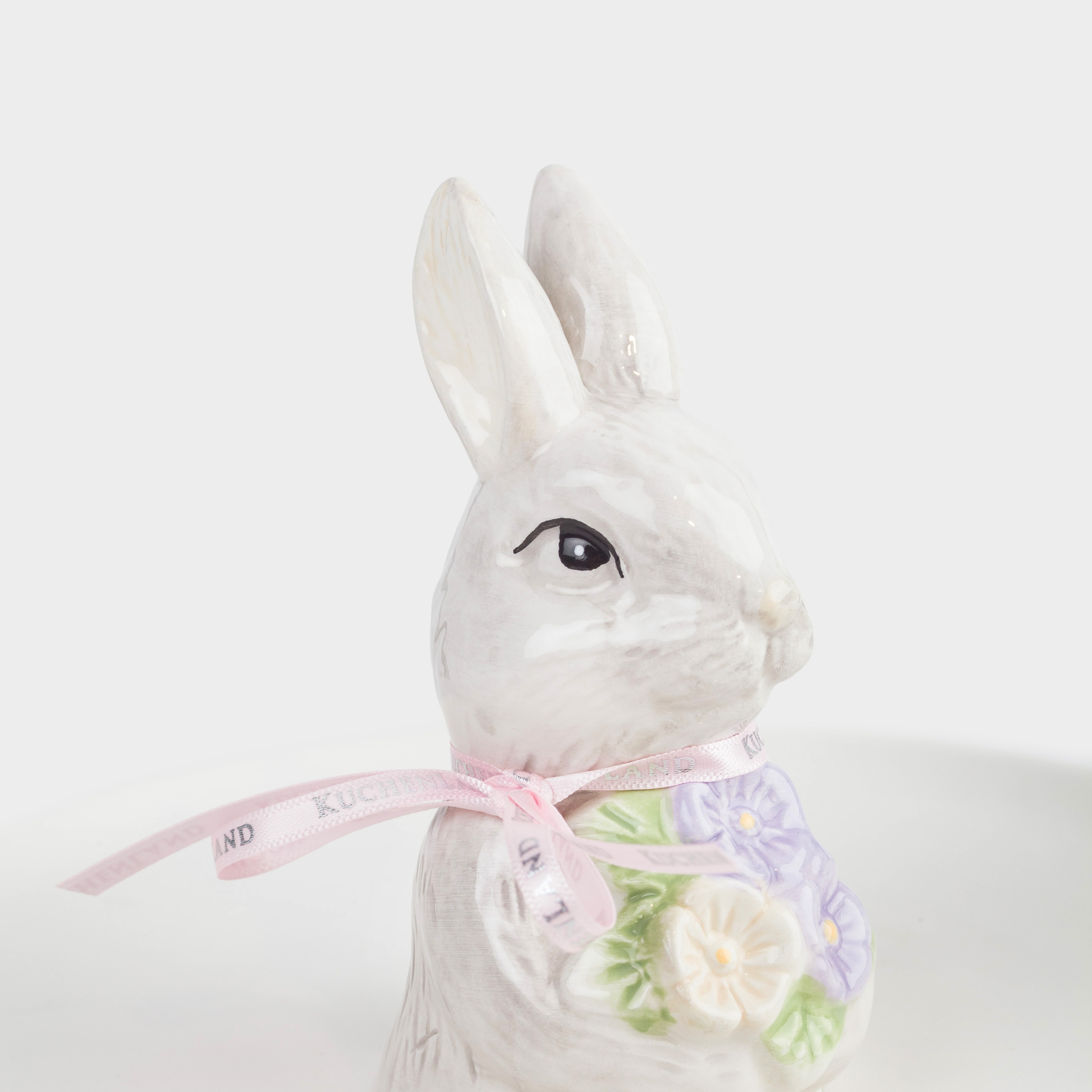 Блюдо на ножке, 24х18 см, керамика, бело-серое, Кролик с букетом цветов, Easter, image-2