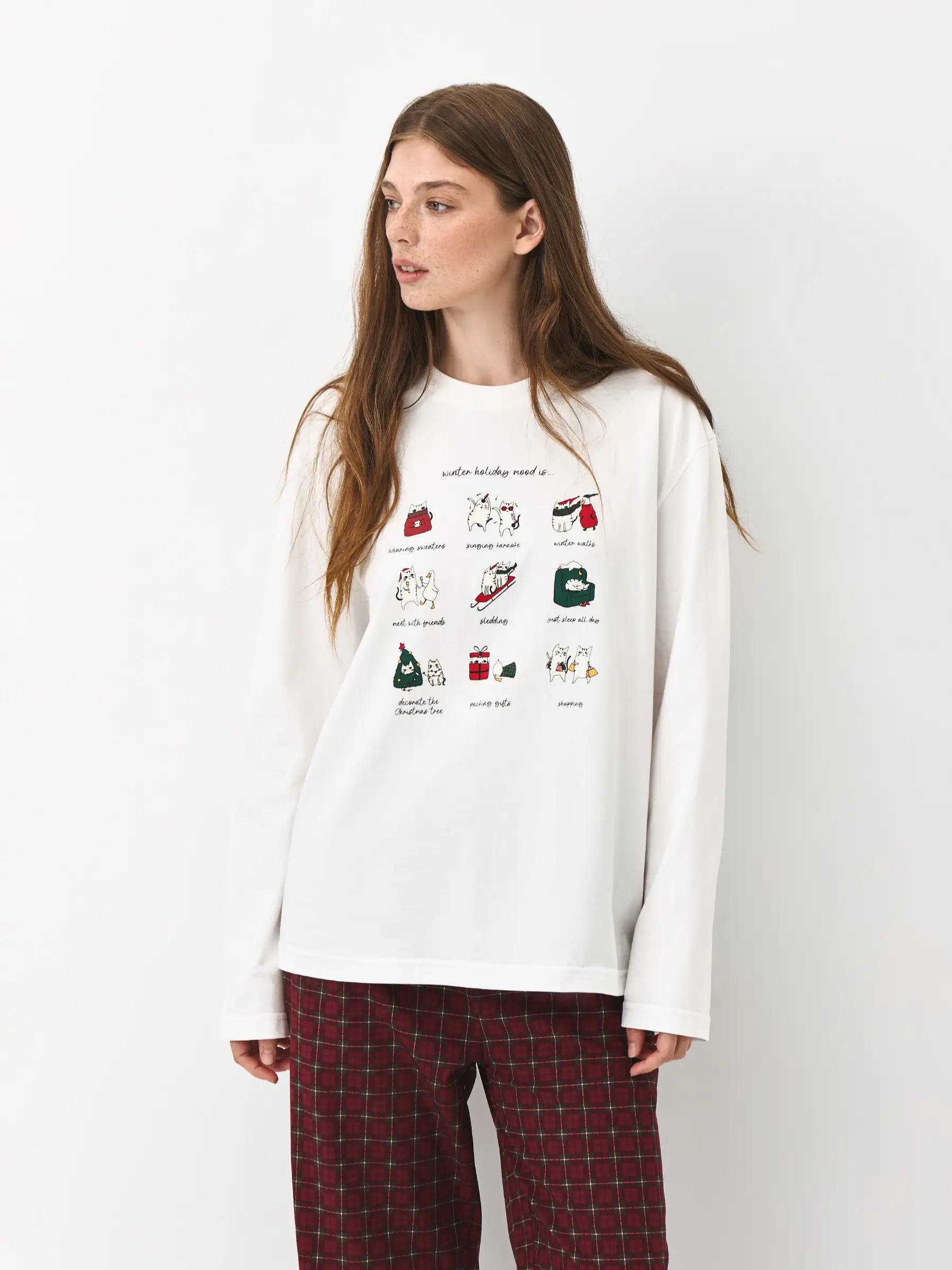 Әйелдерге арналған лонгслив, өлшемі L, мақта, сүт түстес, Жаңа жылдық тілектер тізімі, Limva