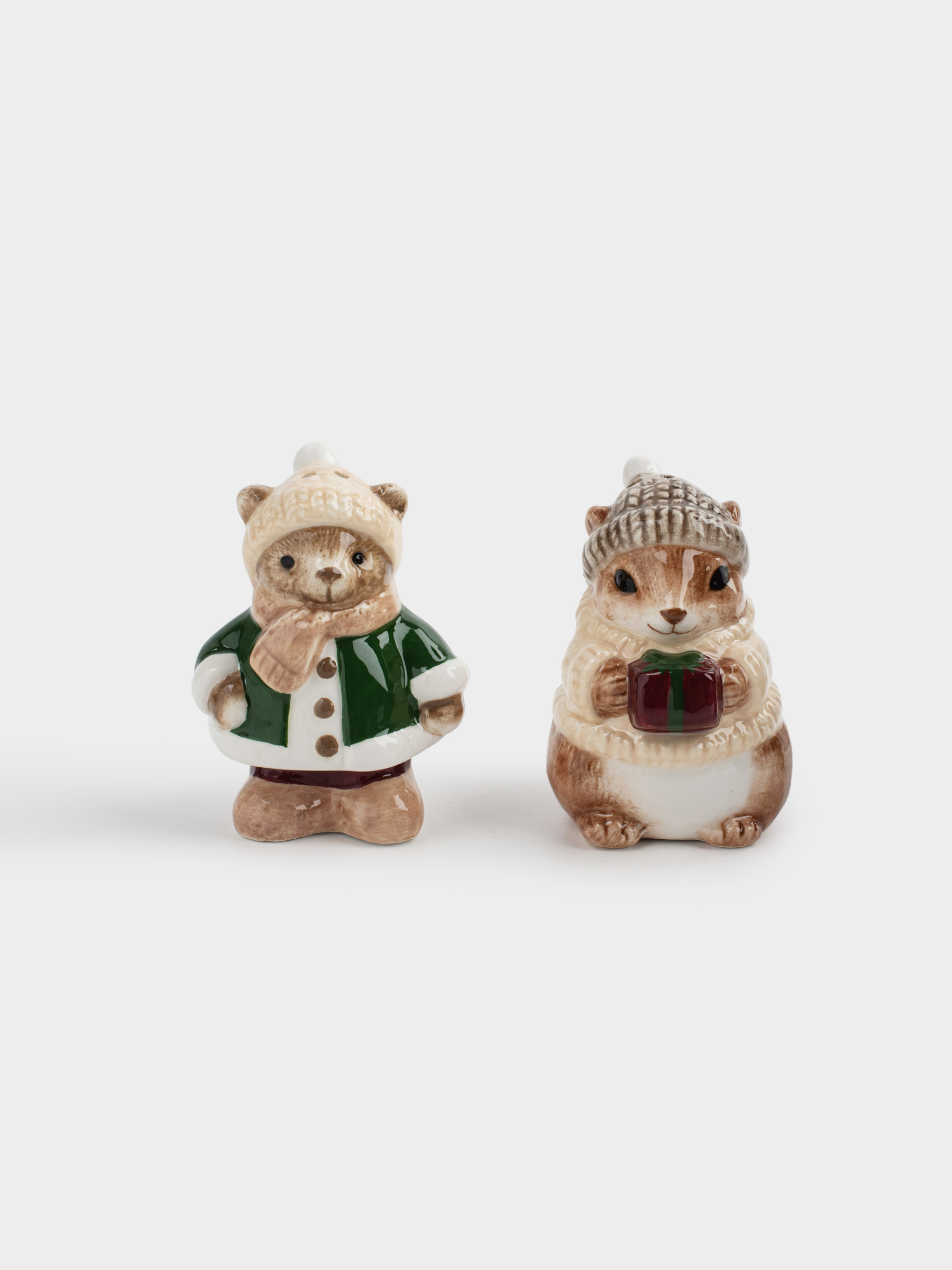 Тұз және бұрыш жинағы, 8 см, керамика, тиін және аю, Christmas animals, image-0