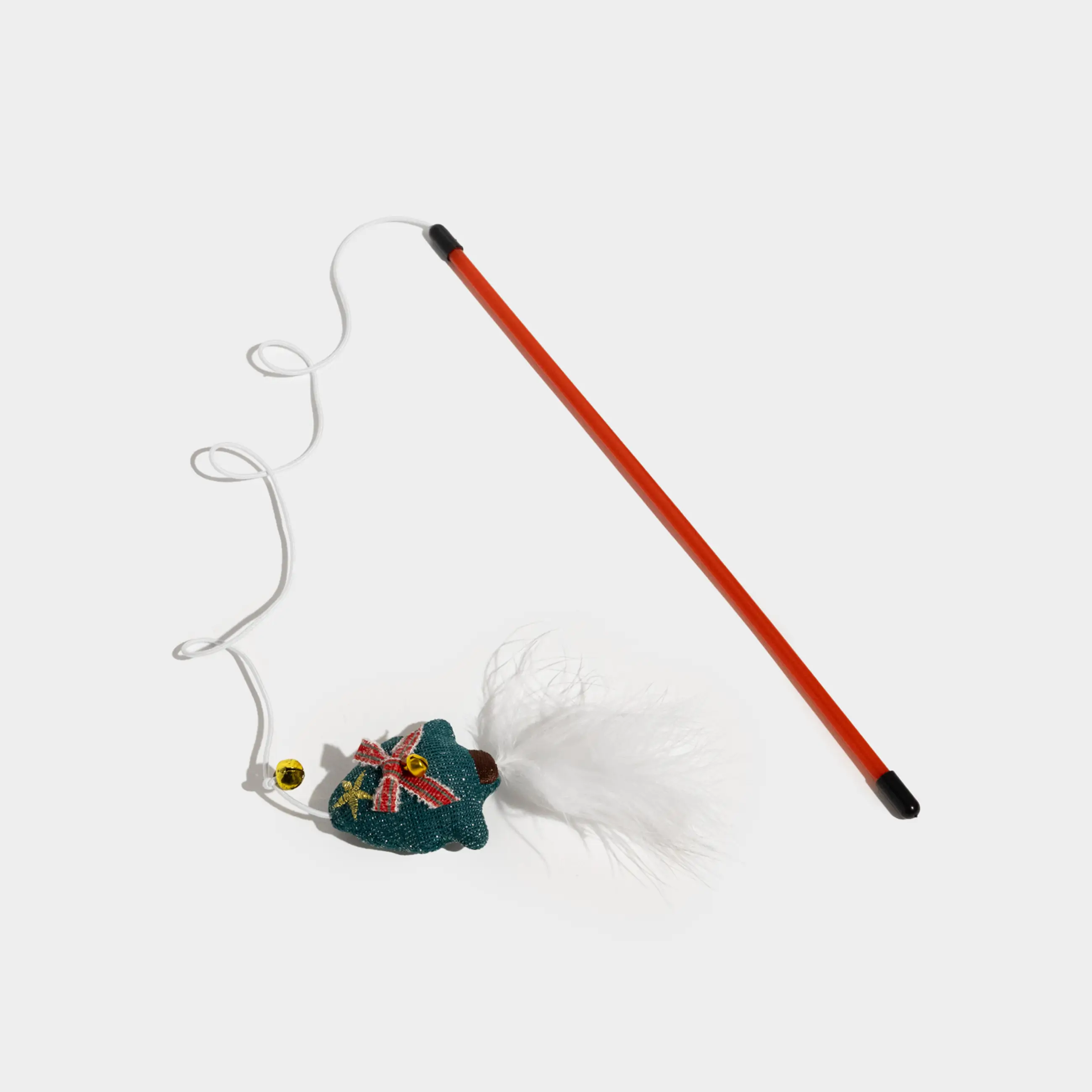 Мысықтарға арналған қармақ ойыншық, 90 см, қоңырауы бар, пластик/полиэстер, Шырша, Christmas pet