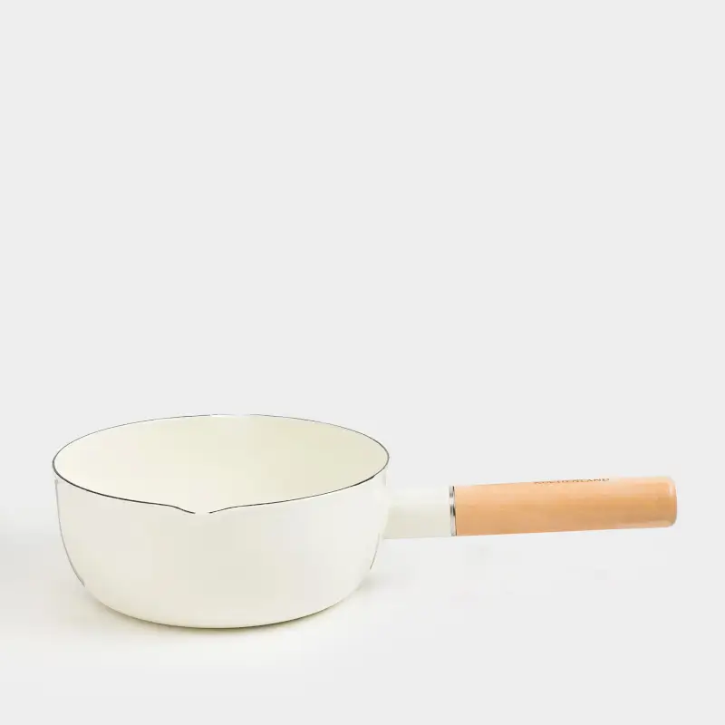 Ковш, 18 см, 1,6 л, металл эмалированный/дерево, молочный, Nostalgia ,image-0
