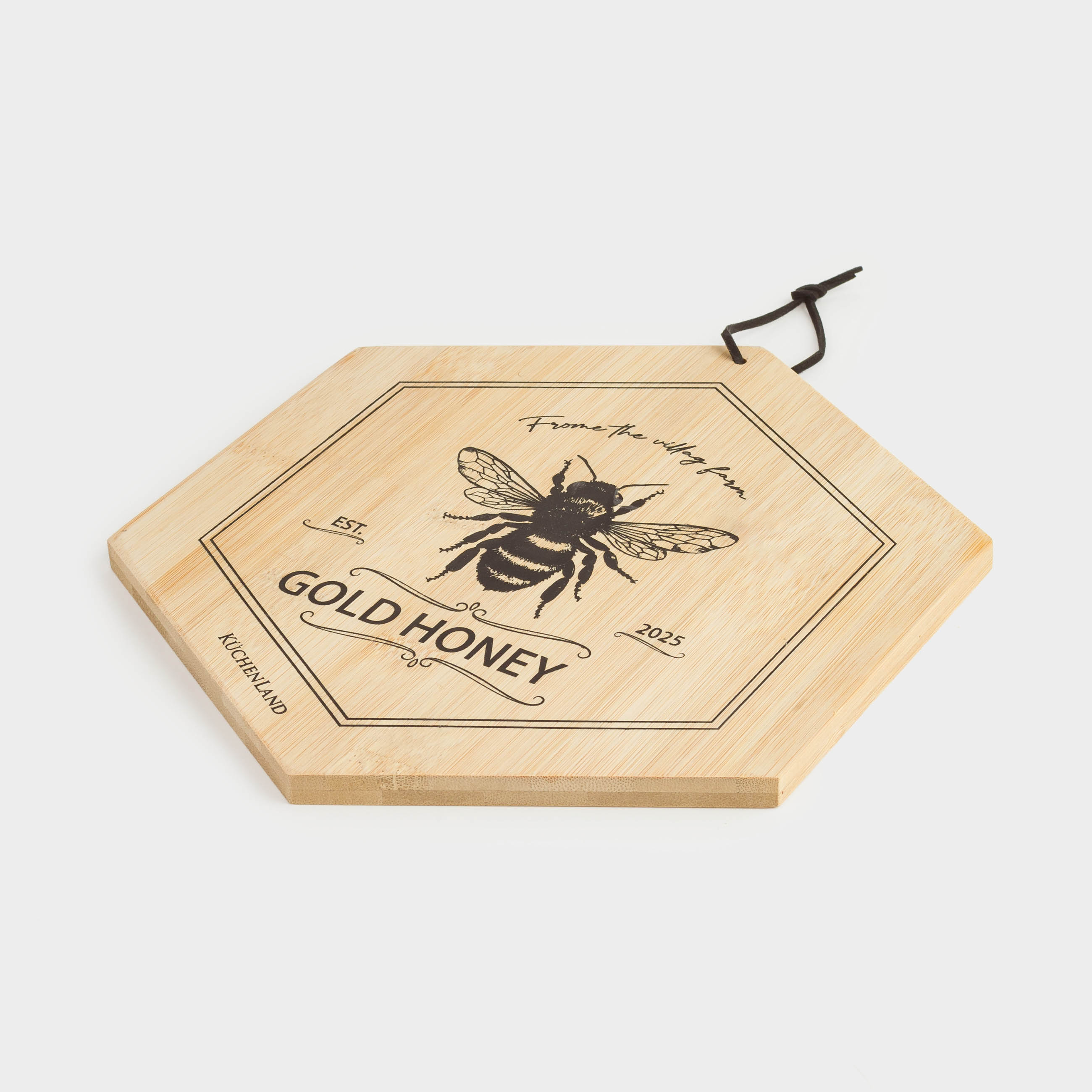 Доска разделочная, 25x22 см, бамбук, шестиугольная, Пчела, Honey, image-1