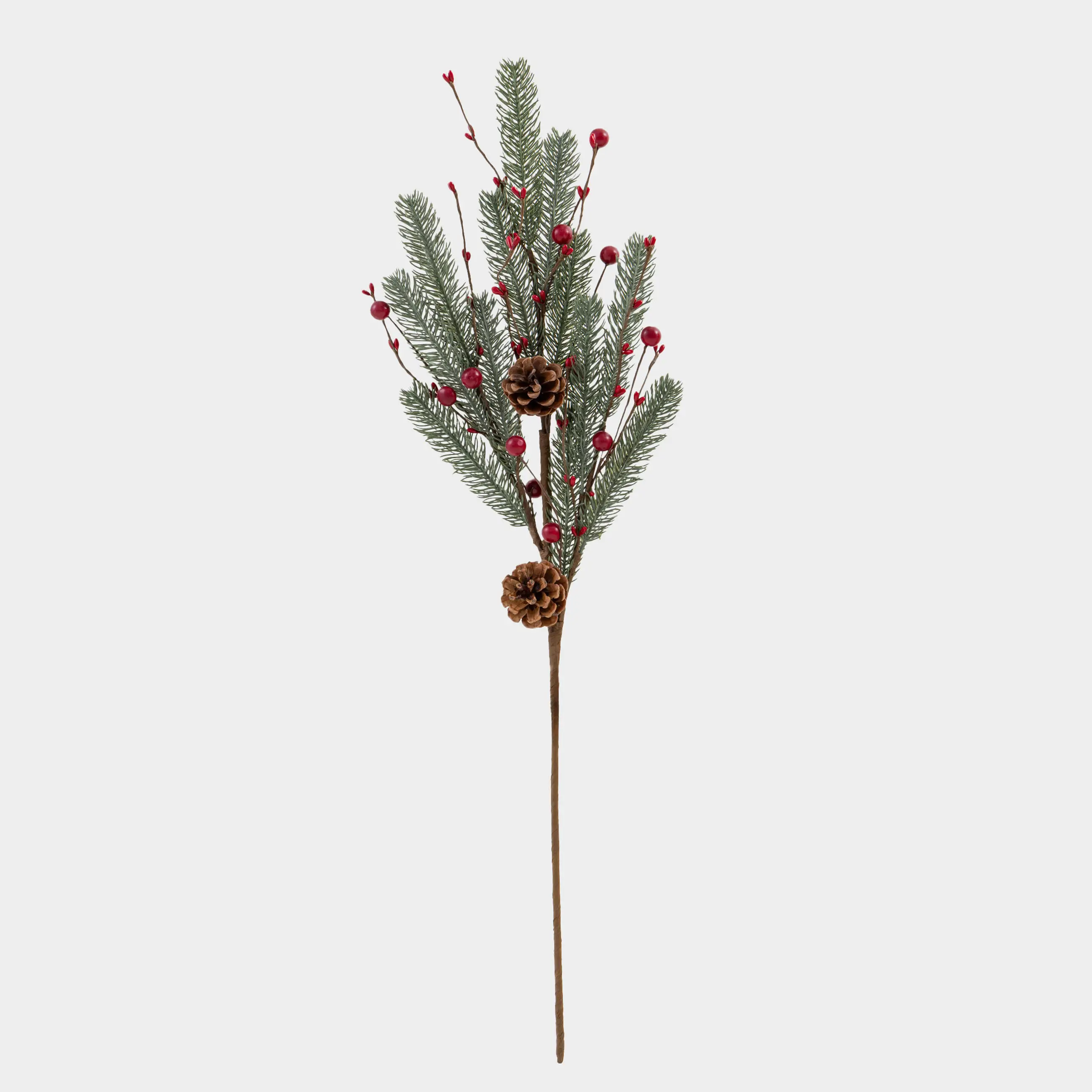 Ветка декоративная, 80 см, пластик/пенопласт, Красные ягоды и хвоя, Red berry