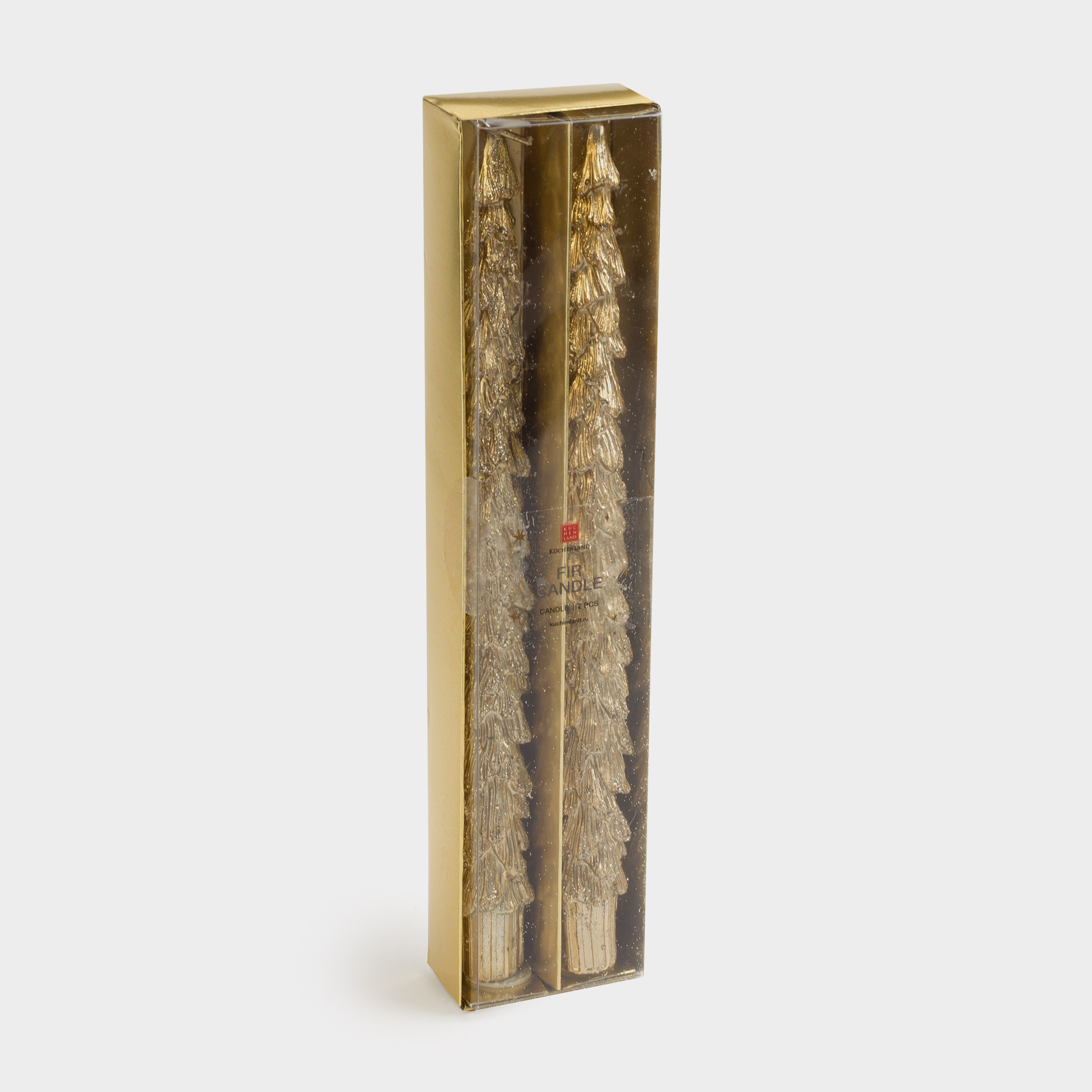 Свеча, 25 см, 2 шт, тонкая, с блестками, шампань, Ель, Fir candle, image-2