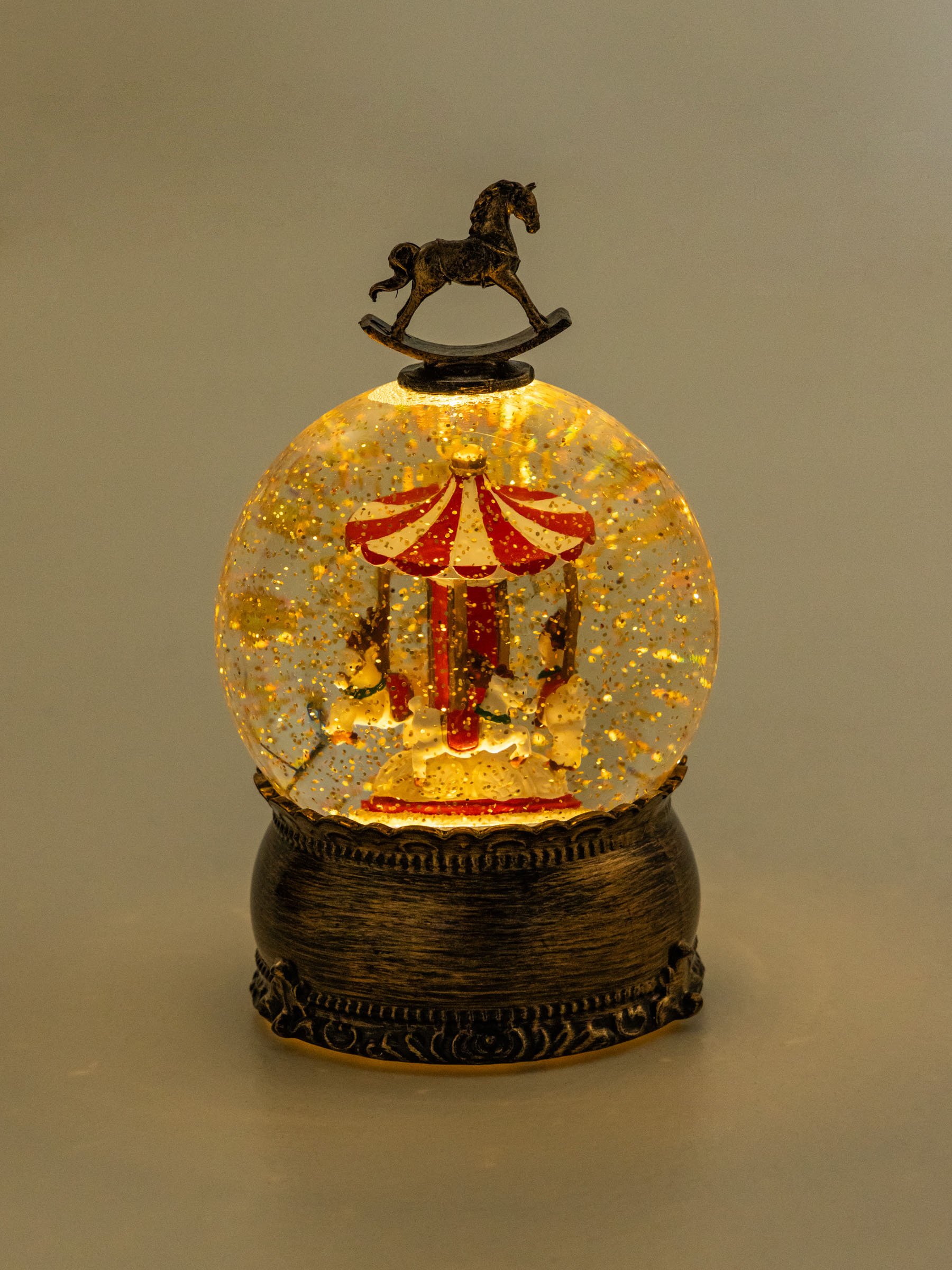 Қар шамы, 20 см, жарықтандырылған, пластик, қола, Айналма әткеншек, Bronze style, image-5