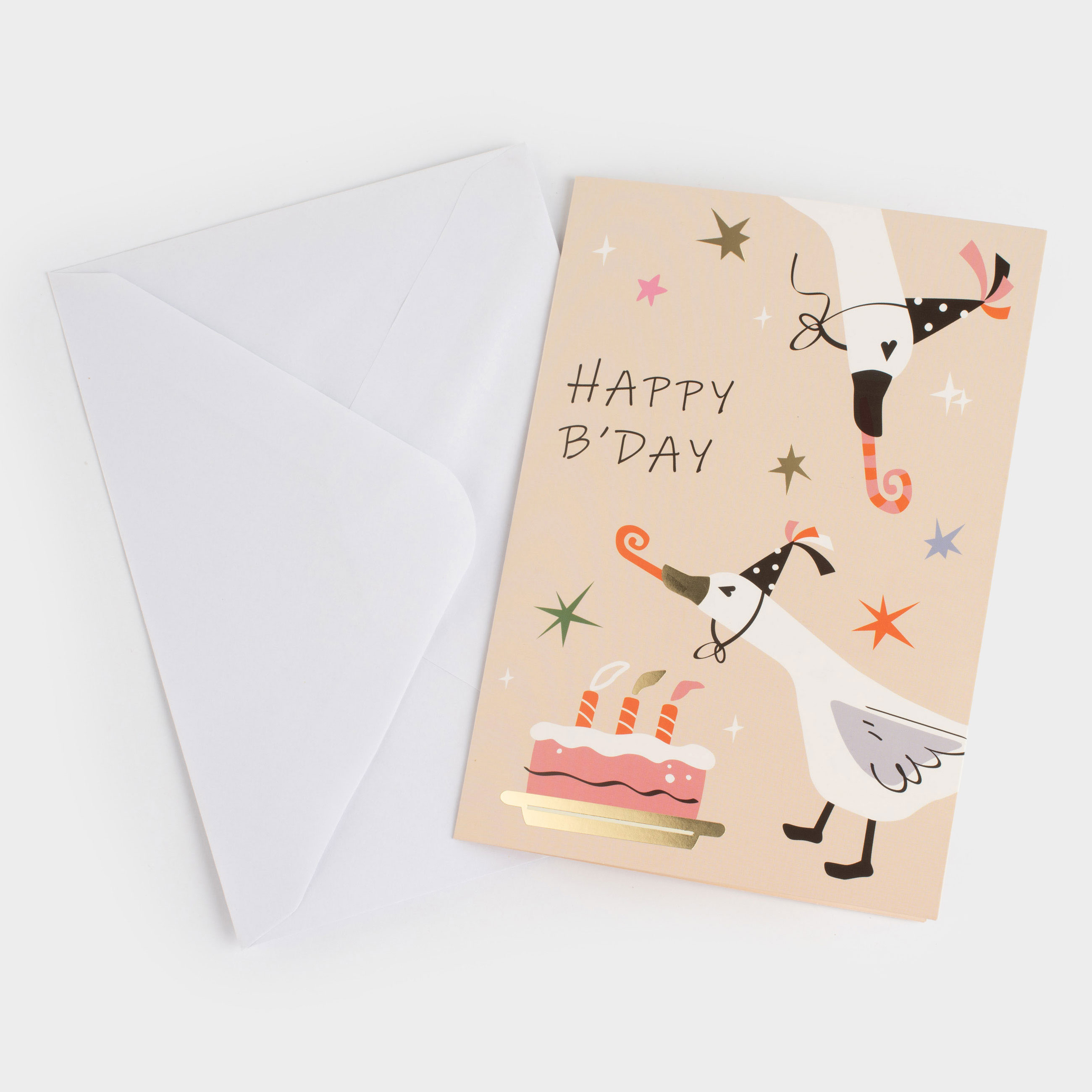 Открытка подарочная, 12х17 см, бумага, серая, Гуси, Birthday, image-4
