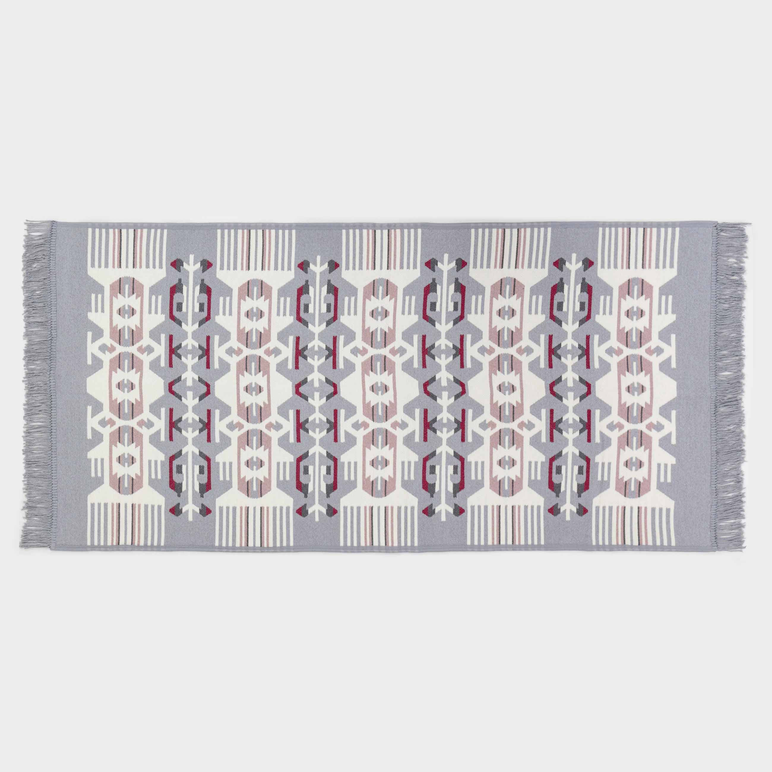 Коврик, 80х150 см, двусторонний, с бахромой, акрил, бело-серый, Узор, Carpet, image-0