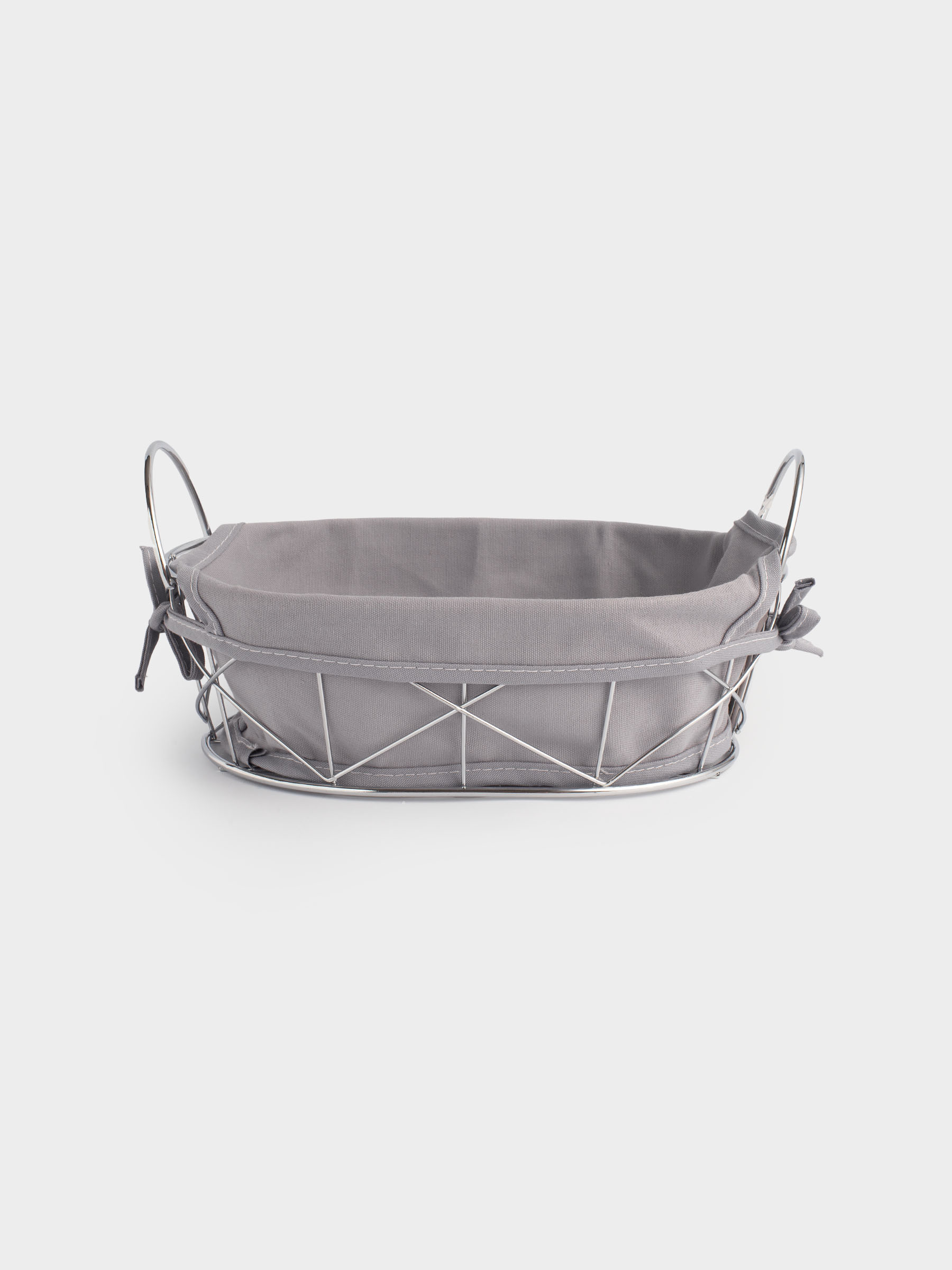 Нан себеті, 28х20 см, мақта/металл, сопақ, сұр/күміс, Twist silver, image-0