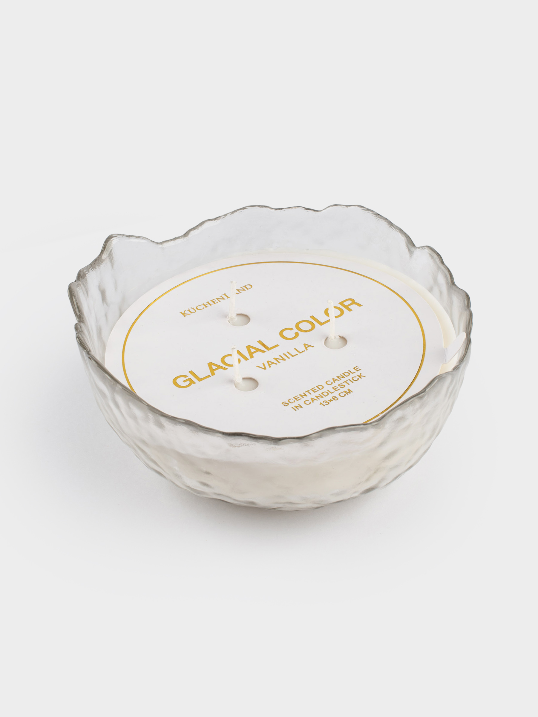 Свеча ароматическая, 13х6 см, три фитиля, в подсвечнике, стекло, Vanilla, Glacial color, image-4