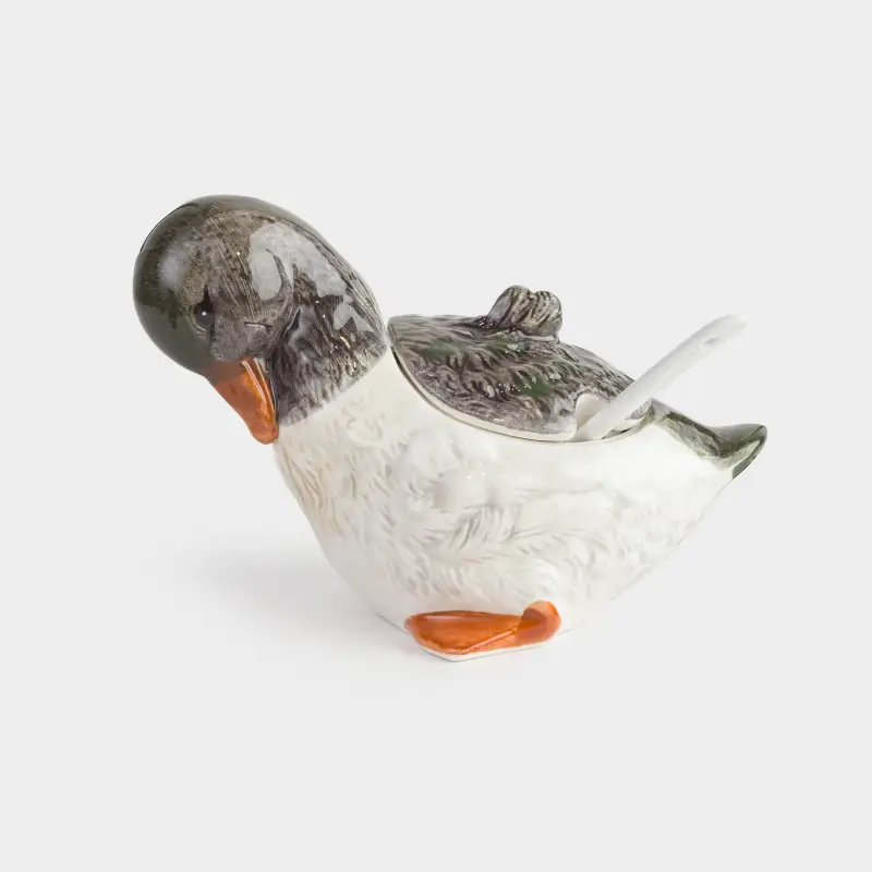 Сахарница, 10 см, 220 мл, с ложкой, керамика, Утенок, Duck ,image-0