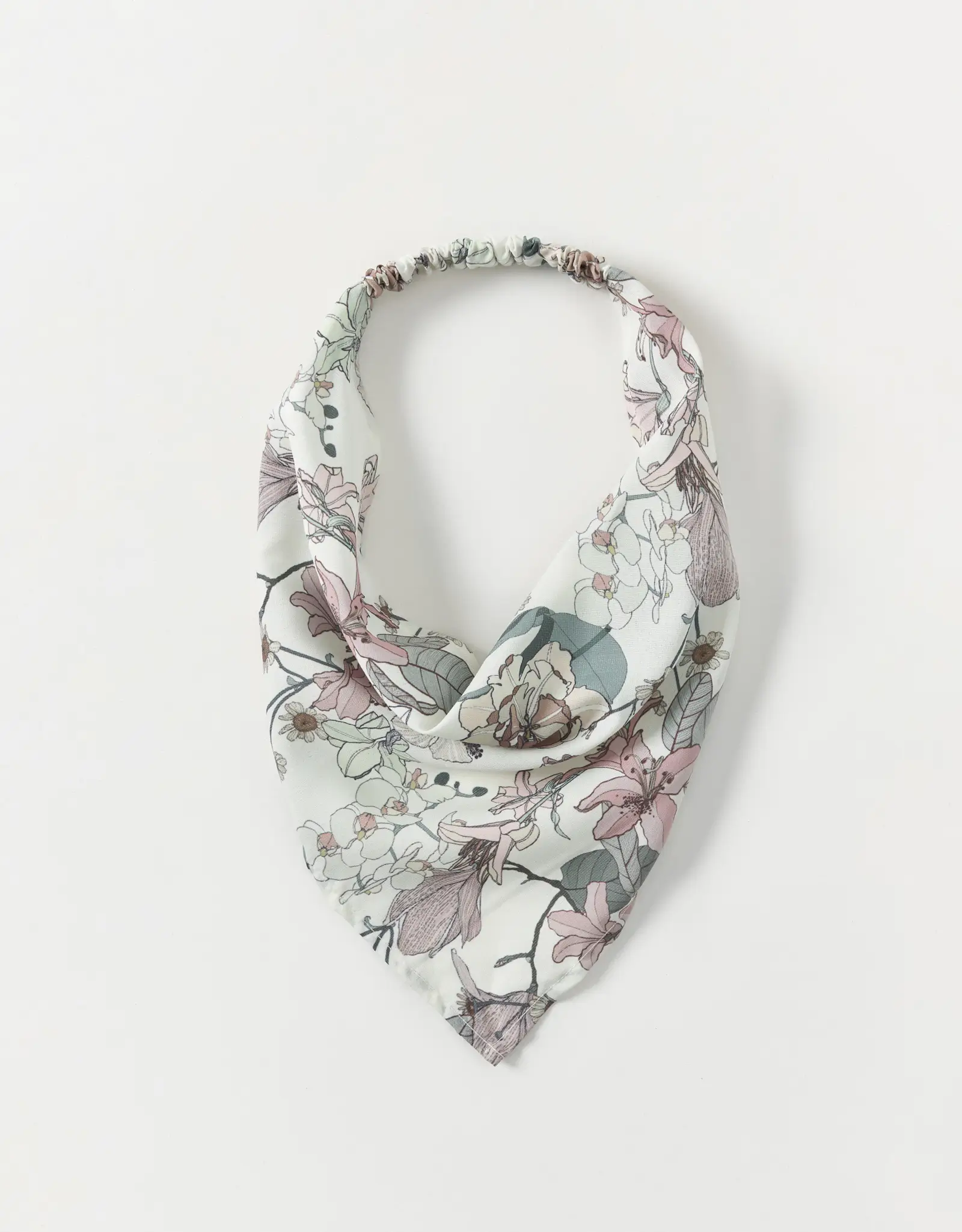 Бандана, 30 см, на резинке, полиэстер, белая, Цветы и листья, Kerchief