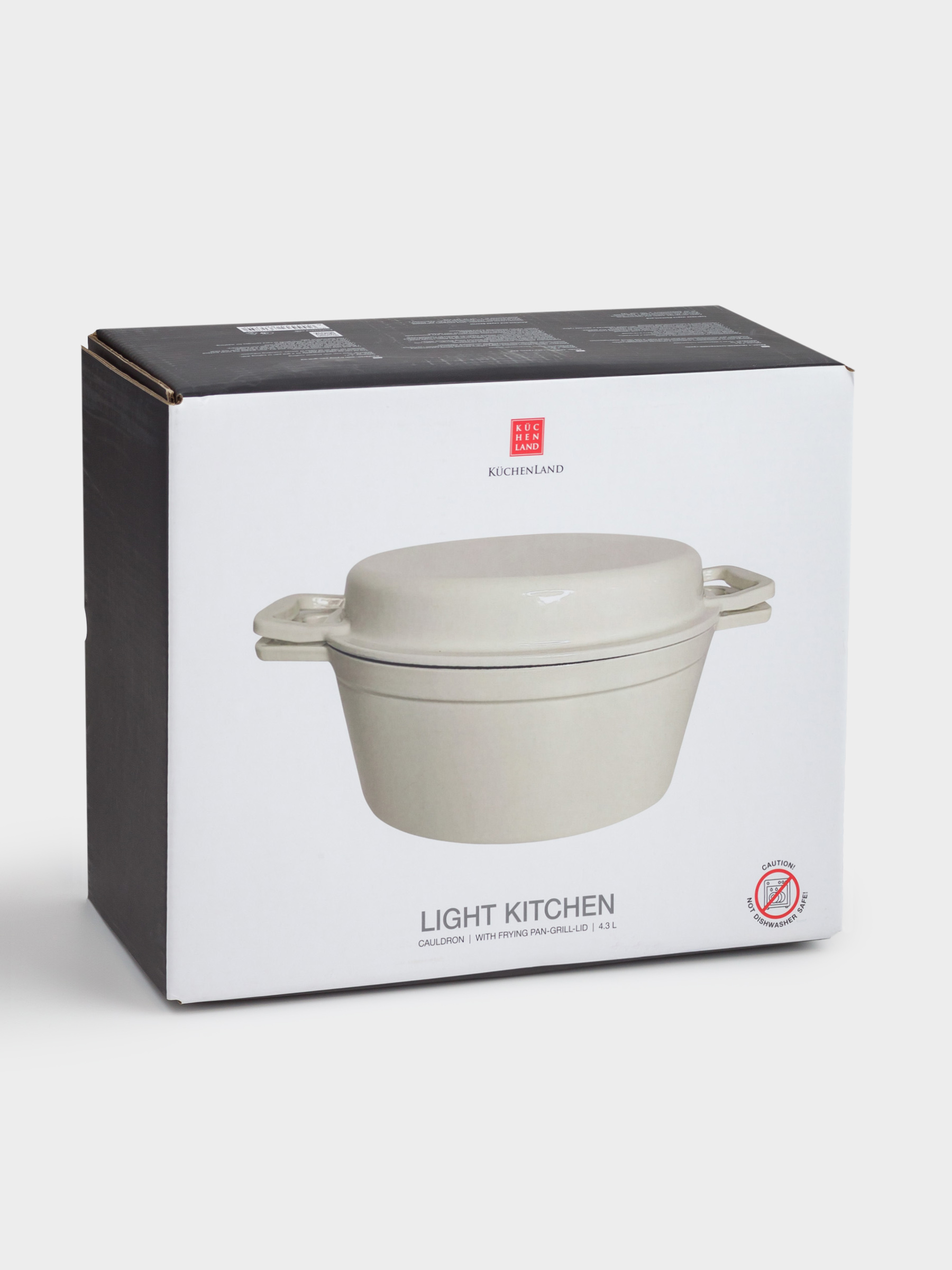 Казан, 25 см, 4,3 л, с крышкой сковородой-гриль, чугун, молочный, Light kitchen, image-4