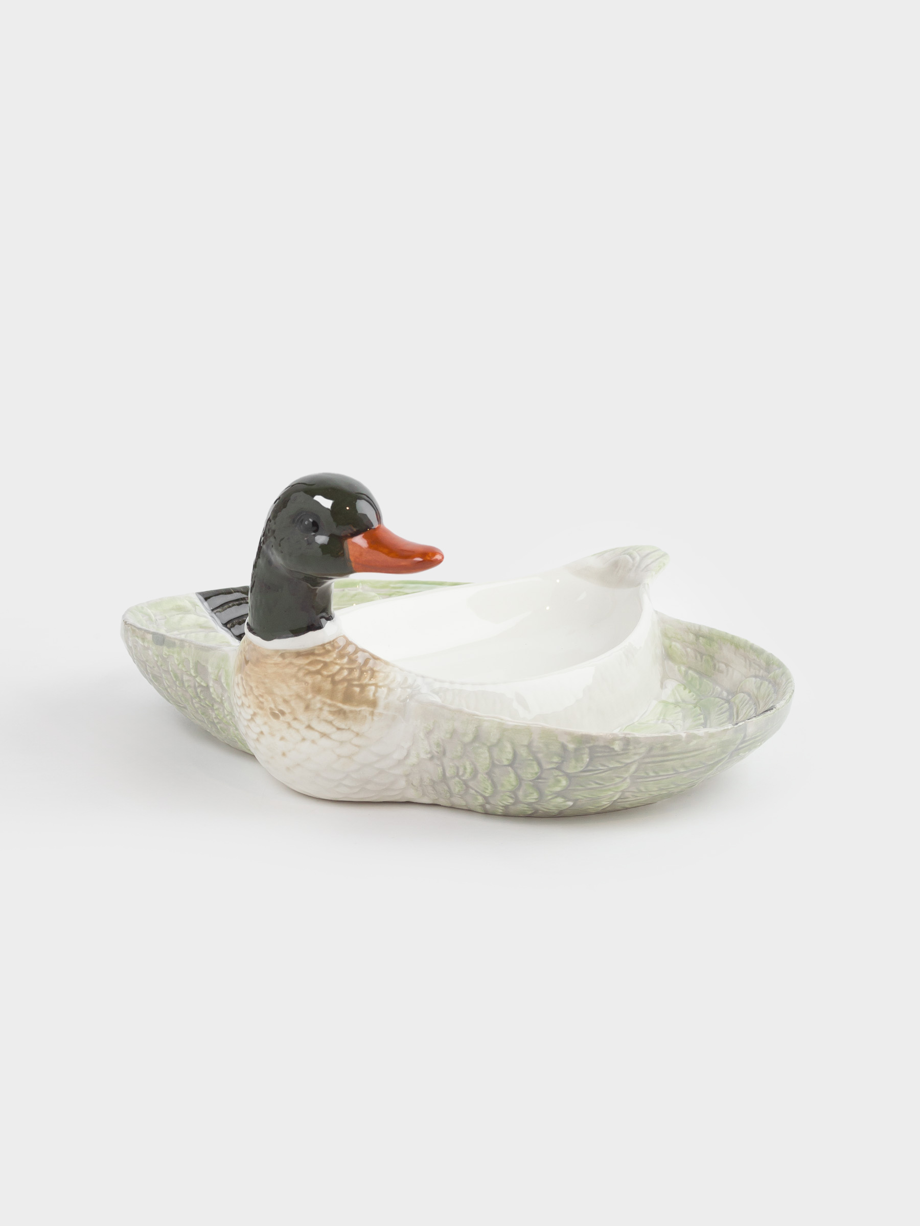 Менажница, 21х20 см, 3 отд, керамика, зелено-белая, Селезень, Duck, image-0