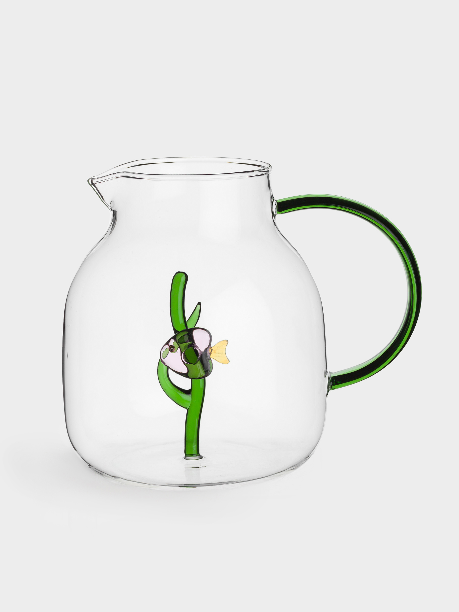 Кувшин, 1,6 л, стекло, зеленая ручка, Рыбка, Shape, image-0