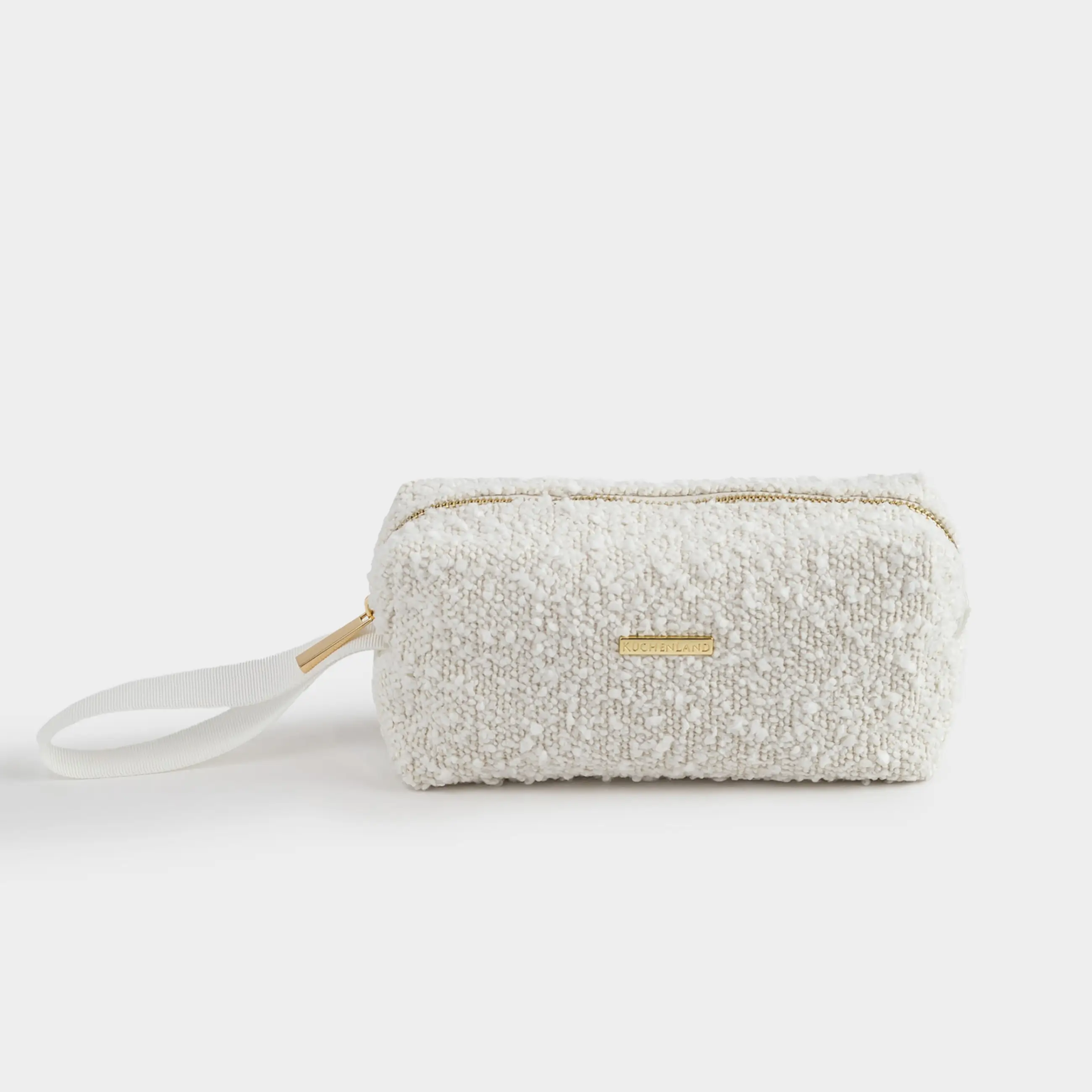 Косметикалық сөмке, 20х7 см, тұтқасы бар, букле, сүт түстес, Boucle beauty