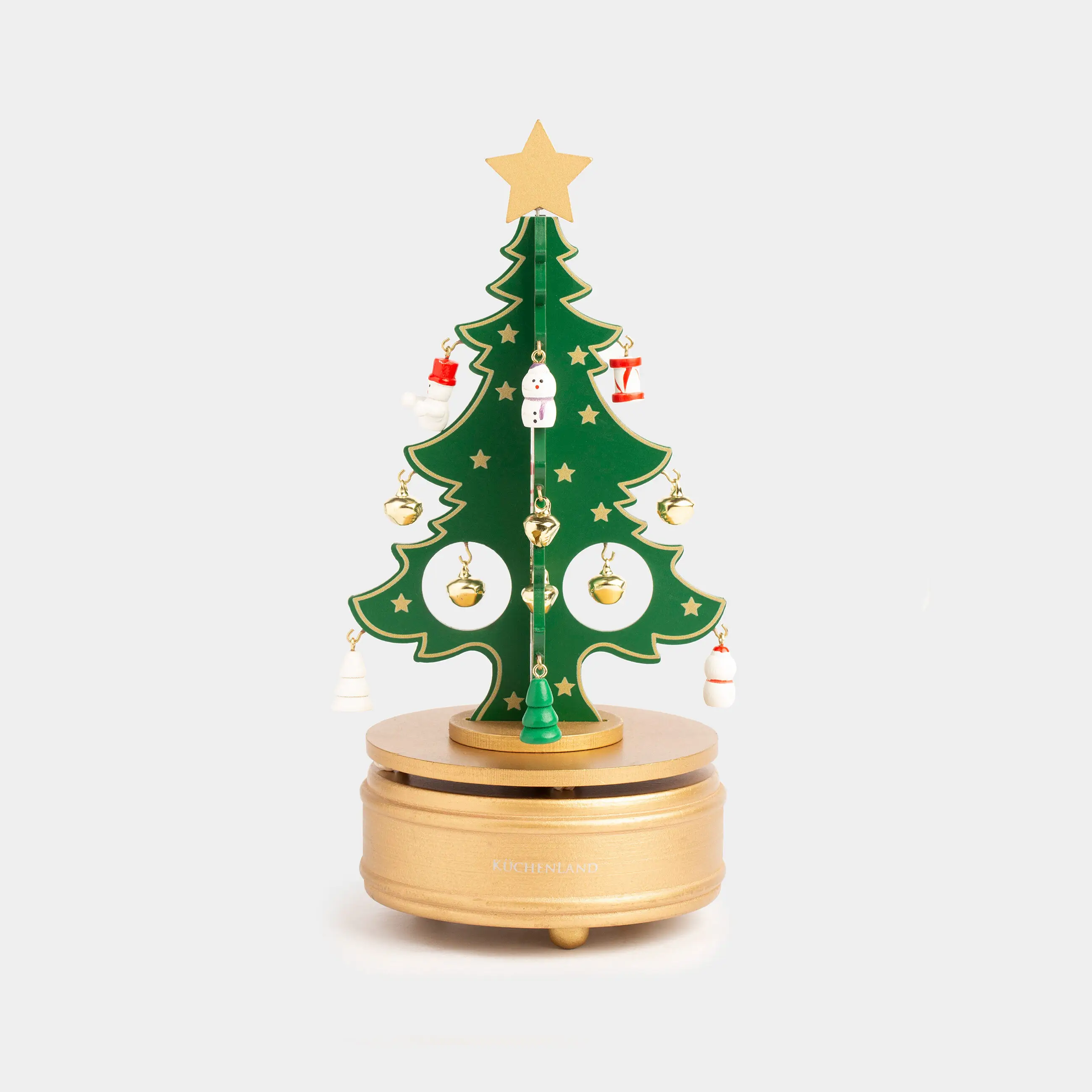 Статуэтка музыкальная, 24 см, с подвесками, заводная, МДФ, зеленая, Ель, Christmas style